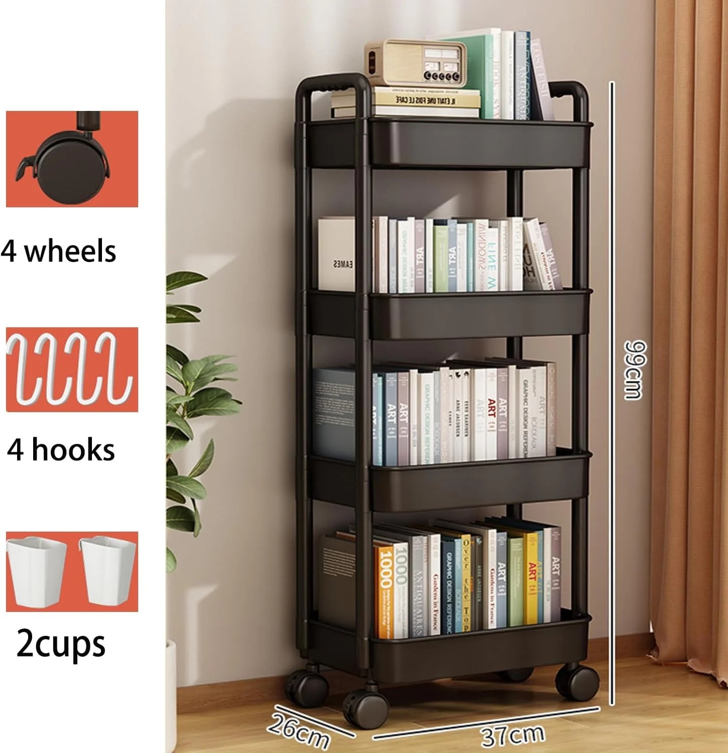 ترولی آشپزخانه چرخ دار جورونب، سبد چرخدار چند منظوره با دسته، ترولی پلاستیکی چند منظوره برای دفتر، اتاق نشیمن، آشپزخانه، سازمان دهنده متحرک (مشکی، 99x37x26 سانتی متر) ترولی آشپزخانه چرخ دار جورونب، سبد چرخدار چند منظوره با دسته، ترولی پلاستیکی چند منظوره برای دفتر، اتاق نشیمن، آشپزخانه، سازمان دهنده متحرک (مشکی، 99x37x26 سانتی متر)