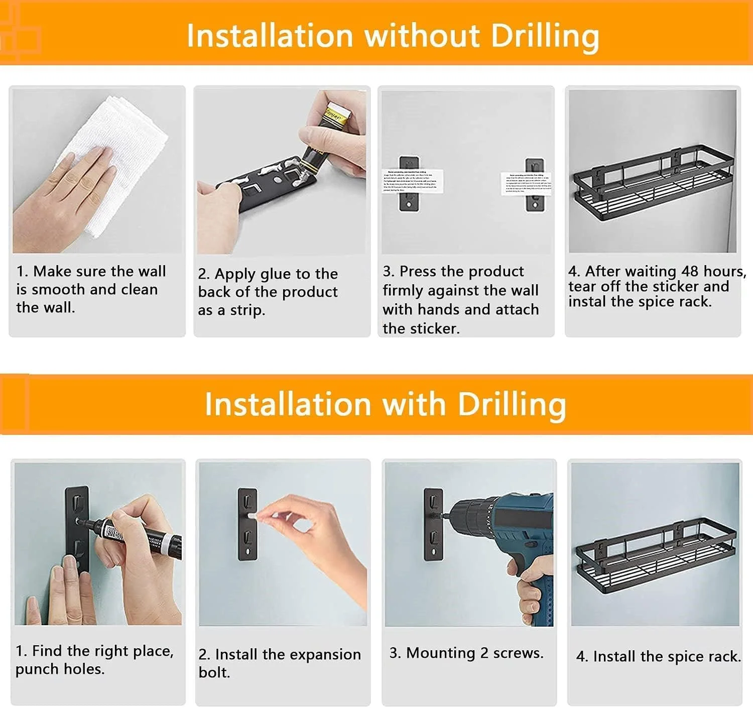 JOEJNCED قفسه ادویه دیواری 40 سانتی متری، سازمان دهنده قفسه ادویه، بدون نیاز به سوراخ کاری، فضای ذخیره سازی آشپزخانه را مرتب نگه می دارد، مونتاژ آسان، قفسه ادویه برای نگهداری بطری های ادویه آشپزخانه (2 عددی) JOEJNCED قفسه ادویه دیواری 40 سانتی متری، سازمان دهنده قفسه ادویه، بدون نیاز به سوراخ کاری، فضای ذخیره سازی آشپزخانه را مرتب نگه می دارد، مونتاژ آسان، قفسه ادویه برای نگهداری بطری های ادویه آشپزخانه (2 عددی)