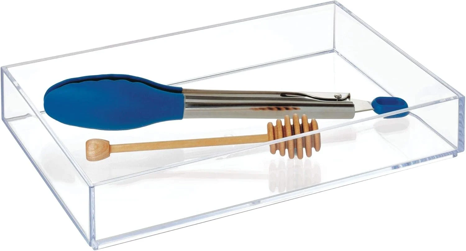 نظم دهنده کشو پلاستیکی شفاف Idesign Clarity، ظرف نگهداری برای روشویی، حمام، کشوهای آشپزخانه، 2" X 12" X 8"، شفاف