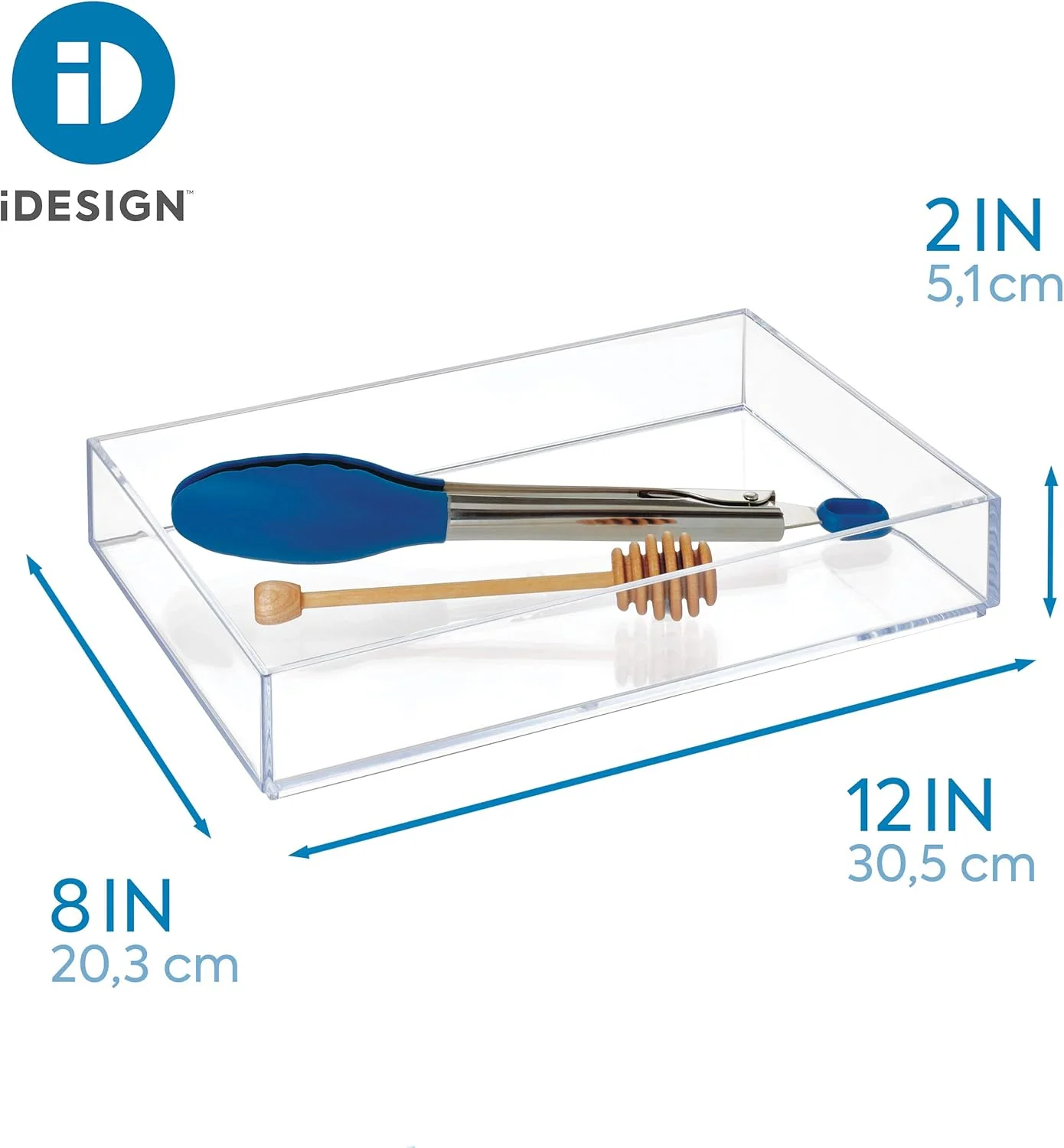 نظم دهنده کشو پلاستیکی شفاف Idesign Clarity، ظرف نگهداری برای روشویی، حمام، کشوهای آشپزخانه، 2" X 12" X 8"، شفاف