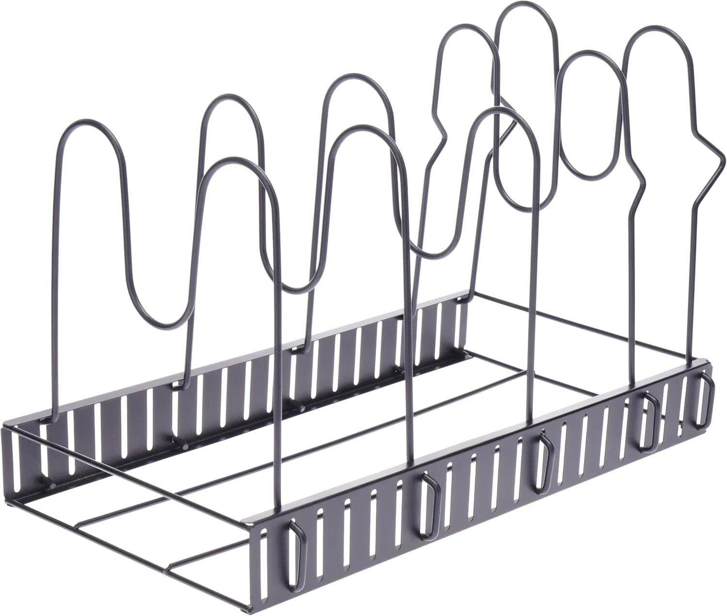 هوم دول ارگانایزر قابلمه و تابه قابل گسترش - نگهدارنده درب قابل تنظیم با 5 محفظه، قفسه نگهداری ظروف آشپزی برای کابینت آشپزخانه (مشکی)