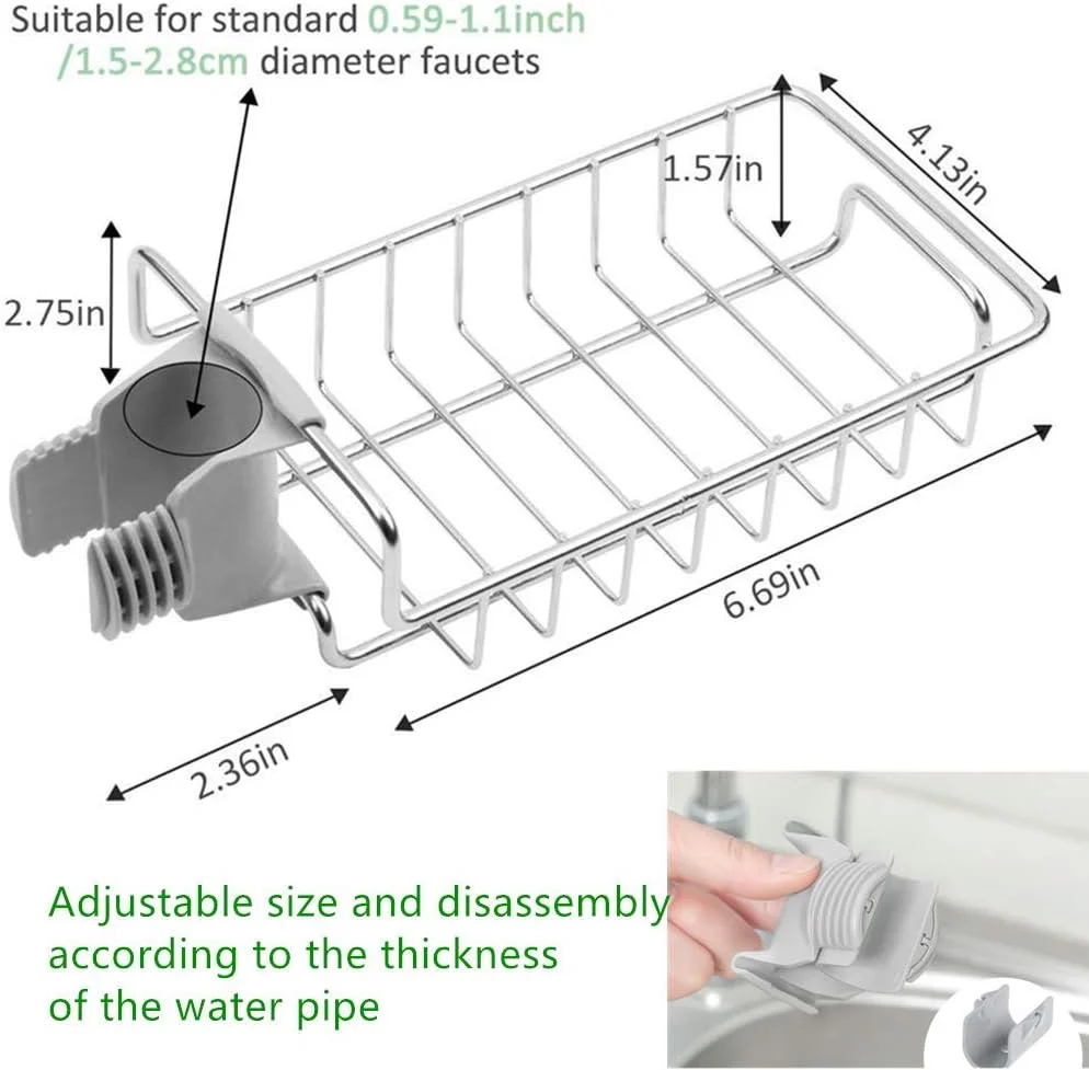 نگهدارنده اسفنج شیر آشپزخانه VECU، سازمان دهنده استیل ضد زنگ، قفسه تخلیه سینک برای لوازم جانبی آشپزخانه، قفسه تخلیه مایع ظرفشویی، نگهدارنده برس بطری، نقره ای، Ga-1 Spong Holder
