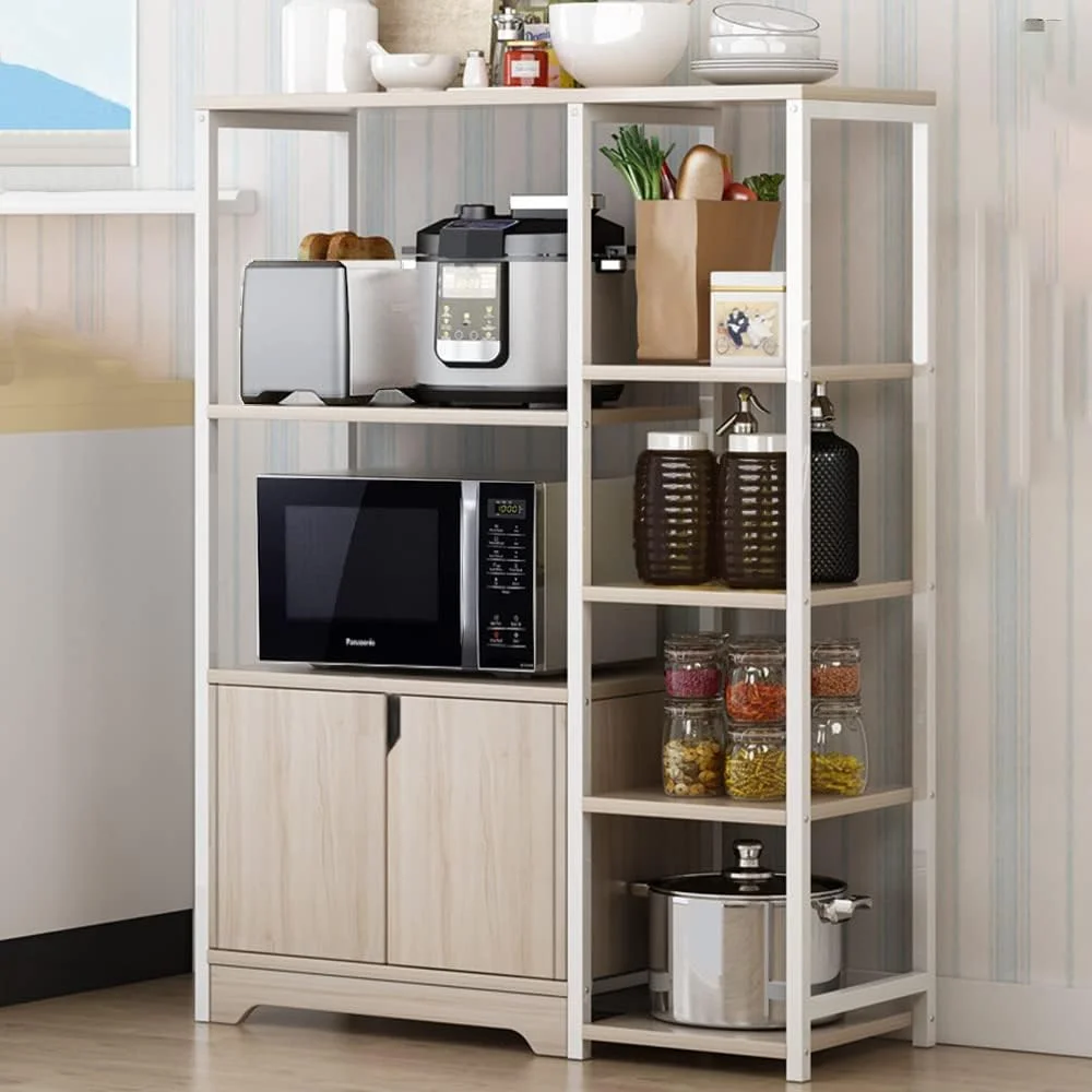 استند مایکروویو 4 طبقه هومارکت با کابینت ذخیره سازی، قفسه نانوایی آشپزخانه، سازمان دهنده قفسه ادویه، استند مایکروویو، قفسه سازمان دهنده صرفه جویی در فضا، قفسه های ذخیره سازی، قفسه ذخیره سازی آشپزخانه (زرد 4 طبقه)