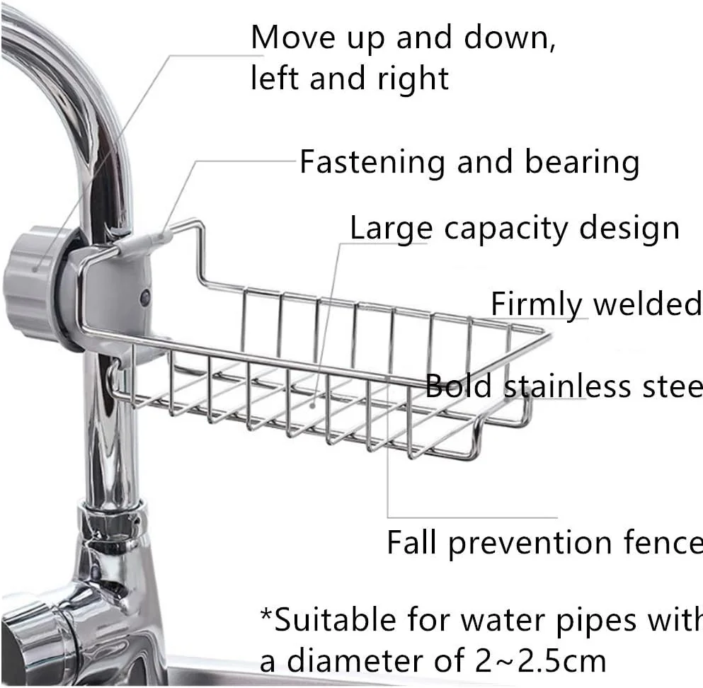 نگهدارنده اسفنج شیر آشپزخانه VECU، سازمان دهنده استیل ضد زنگ، قفسه تخلیه سینک برای لوازم جانبی آشپزخانه، قفسه تخلیه مایع ظرفشویی، نگهدارنده برس بطری، نقره ای، Ga-1 Spong Holder