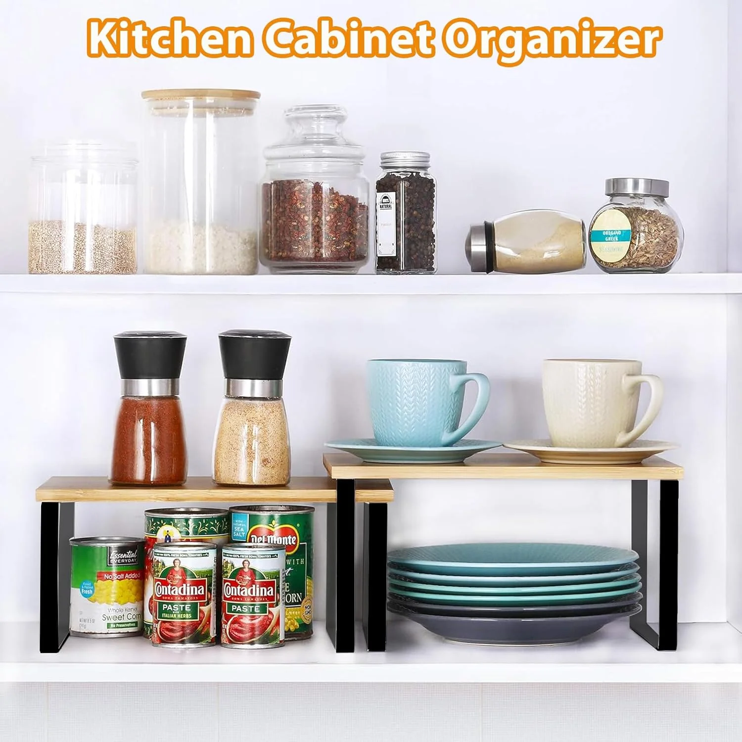 قفسه نظم دهنده کابینت HIKKY، بسته 2 عددی قفسه های پیشخوان آشپزخانه برای بشقاب، فنجان، لیوان، قفسه ادویه جات قابل چیدن برای نگهداری در گوشه بالای میز کابینت انبار قفسه نظم دهنده کابینت HIKKY، بسته 2 عددی قفسه های پیشخوان آشپزخانه برای بشقاب، فنجان، لیوان، قفسه ادویه جات قابل چیدن برای نگهداری در گوشه بالای میز کابینت انبار