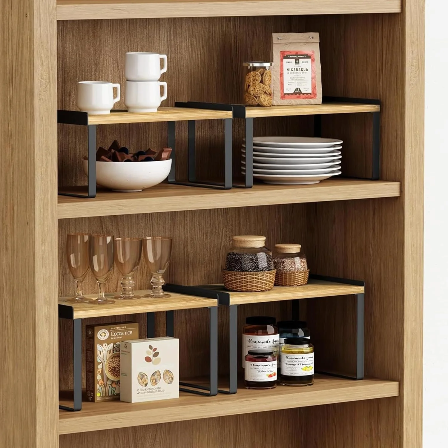 قفسه نظم دهنده کابینت HIKKY، بسته 2 عددی قفسه های پیشخوان آشپزخانه برای بشقاب، فنجان، لیوان، قفسه ادویه جات قابل چیدن برای نگهداری در گوشه بالای میز کابینت انبار قفسه نظم دهنده کابینت HIKKY، بسته 2 عددی قفسه های پیشخوان آشپزخانه برای بشقاب، فنجان، لیوان، قفسه ادویه جات قابل چیدن برای نگهداری در گوشه بالای میز کابینت انبار