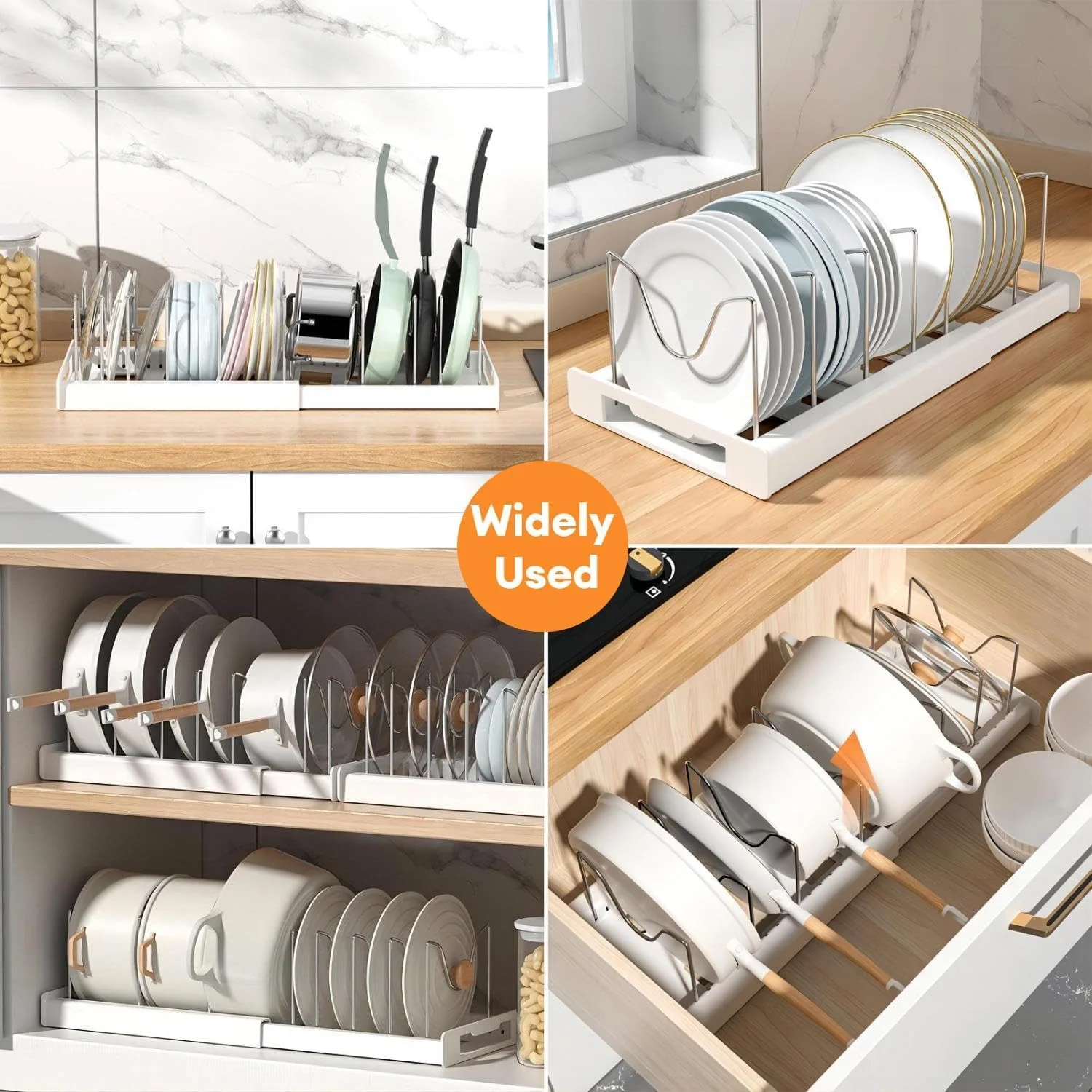 ارگانایزر قابلمه و تابه قابل گسترش HIKKY، قفسه ارگانایزر درب قابلمه برای سازماندهی و نگهداری کابینت آشپزخانه با 7 جداکننده قابل تنظیم و نوار ضد خش ارگانایزر قابلمه و تابه قابل گسترش HIKKY، قفسه ارگانایزر درب قابلمه برای سازماندهی و نگهداری کابینت آشپزخانه با 7 جداکننده قابل تنظیم و نوار ضد خش