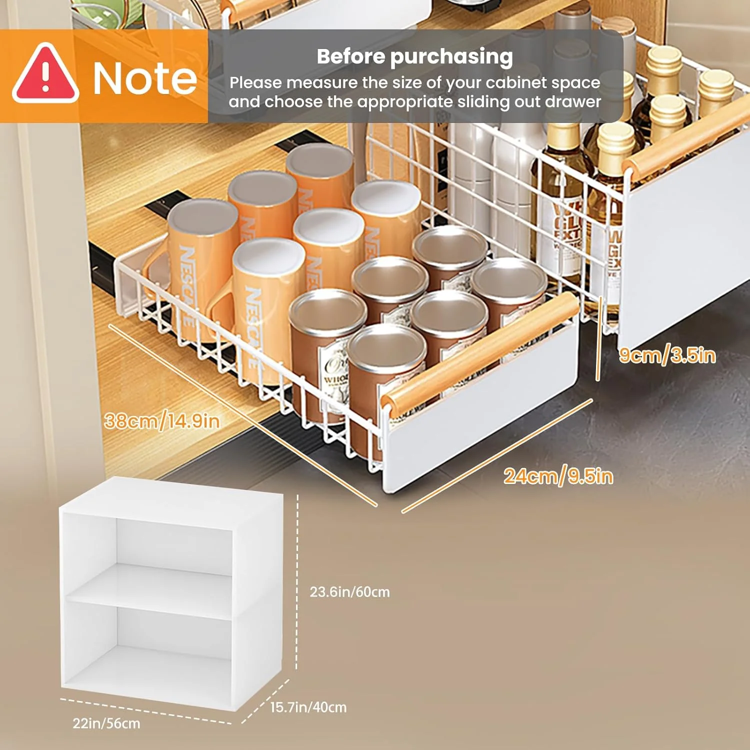 سازمان دهنده کابینت کشویی HIKKY، قفسه کشویی سنگین، آبچکان داخل کابینت، سازمان دهنده و نگهدارنده زیر سینک، قفسه نگهداری ادویه با دستگیره برای آشپزخانه، حمام، خانه