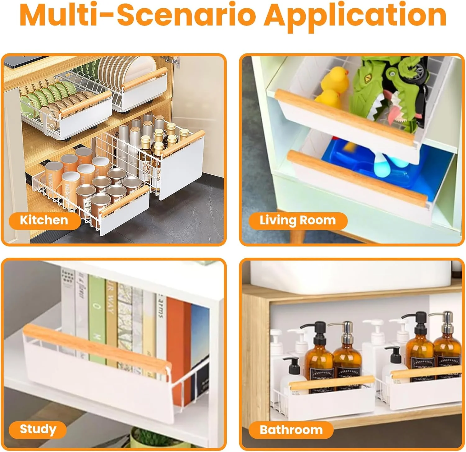 سازمان دهنده کابینت کشویی HIKKY، قفسه کشویی سنگین، آبچکان داخل کابینت، سازمان دهنده و نگهدارنده زیر سینک، قفسه نگهداری ادویه با دستگیره برای آشپزخانه، حمام، خانه