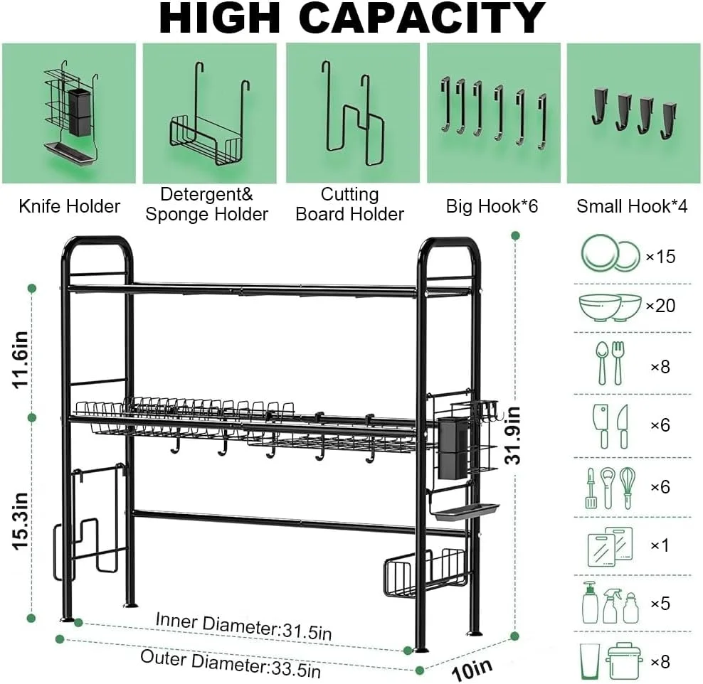 HASTHIP® قفسه نگهداری لوازم آشپزخانه استیل ضد زنگ، سازمان دهنده آشپزخانه بالای سینک، جا لیوانی دو طبقه، قفسه آبچکان ظروف، سازمان دهنده آشپزخانه، 85x25x81 سانتی متر HASTHIP® قفسه نگهداری لوازم آشپزخانه استیل ضد زنگ، سازمان دهنده آشپزخانه بالای سینک، جا لیوانی دو طبقه، قفسه آبچکان ظروف، سازمان دهنده آشپزخانه، 85x25x81 سانتی متر