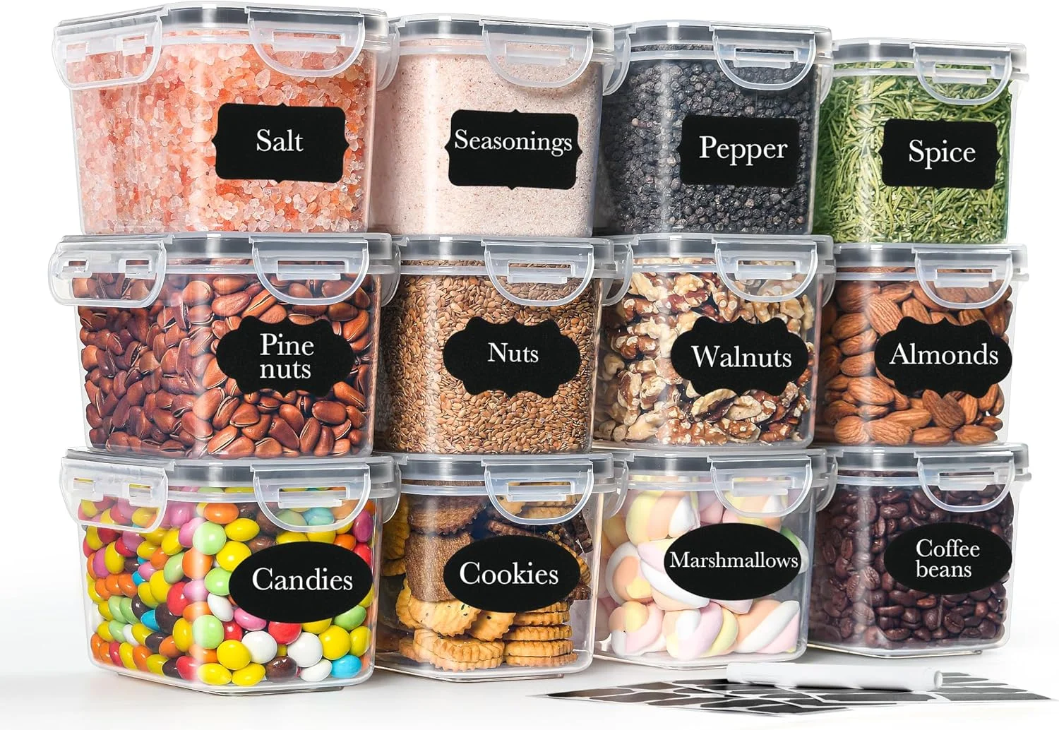 ظروف نگهداری مواد غذایی درب دار GoMaihe: ظروف پلاستیکی 0.8 لیتری 12 عددی | سازمان دهنده و نگهداری آشپزخانه و انبار برای غلات، آرد، شکر، تنقلات | شامل قاشق، برچسب، ماژیک ظروف نگهداری مواد غذایی درب دار GoMaihe: ظروف پلاستیکی 0.8 لیتری 12 عددی | سازمان دهنده و نگهداری آشپزخانه و انبار برای غلات، آرد، شکر، تنقلات | شامل قاشق، برچسب، ماژیک