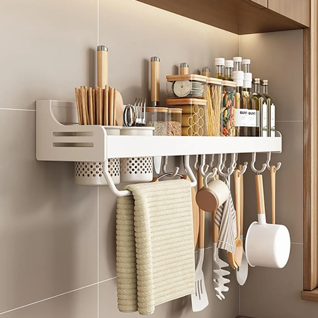 قفسه آشپزخانه دیواری HASTHIP® با قلاب آویز، سازمان دهنده چند منظوره لوازم و چاشنی، جا ادویه پلاستیکی و محل نگهداری چاپستیک، نگهدارنده حوله ظرف و کفگیر، صرفه جویی در فضا قفسه آشپزخانه دیواری HASTHIP® با قلاب آویز، سازمان دهنده چند منظوره لوازم و چاشنی، جا ادویه پلاستیکی و محل نگهداری چاپستیک، نگهدارنده حوله ظرف و کفگیر، صرفه جویی در فضا