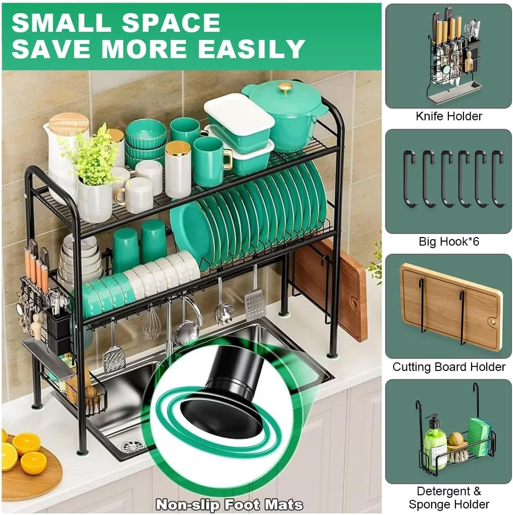 HASTHIP® قفسه نگهداری لوازم آشپزخانه استیل ضد زنگ، سازمان دهنده آشپزخانه بالای سینک، جا لیوانی دو طبقه، قفسه آبچکان ظروف، سازمان دهنده آشپزخانه، 85x25x81 سانتی متر HASTHIP® قفسه نگهداری لوازم آشپزخانه استیل ضد زنگ، سازمان دهنده آشپزخانه بالای سینک، جا لیوانی دو طبقه، قفسه آبچکان ظروف، سازمان دهنده آشپزخانه، 85x25x81 سانتی متر