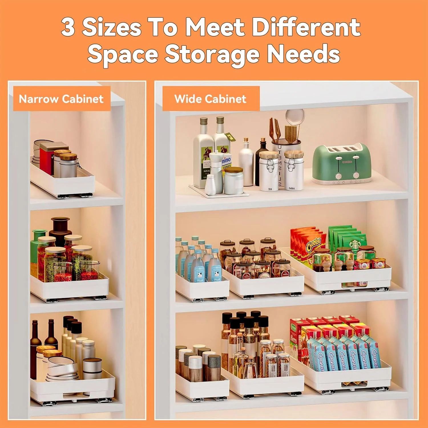 ارگانایزر کابینت کشویی 3 عددی هاهامیا با چسب پشتی، کشوهای کشویی ارتقا یافته برای کابینت های آشپزخانه، حمام، انبار - سفید