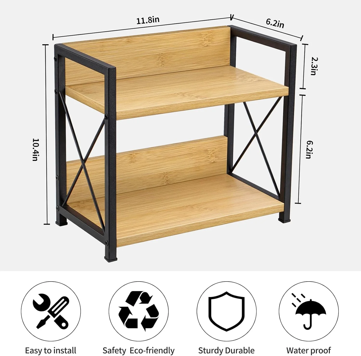 ارگانایزر قفسه رومیزی Giikin، ارگانایزر قفسه ادویه آشپزخانه 2 طبقه برای روی میز، قفسه چوبی قهوه برای خانه (بامبو)، بامبو و مشکی، 30x15x26 سانتی متر ارگانایزر قفسه رومیزی Giikin، ارگانایزر قفسه ادویه آشپزخانه 2 طبقه برای روی میز، قفسه چوبی قهوه برای خانه (بامبو)، بامبو و مشکی، 30x15x26 سانتی متر