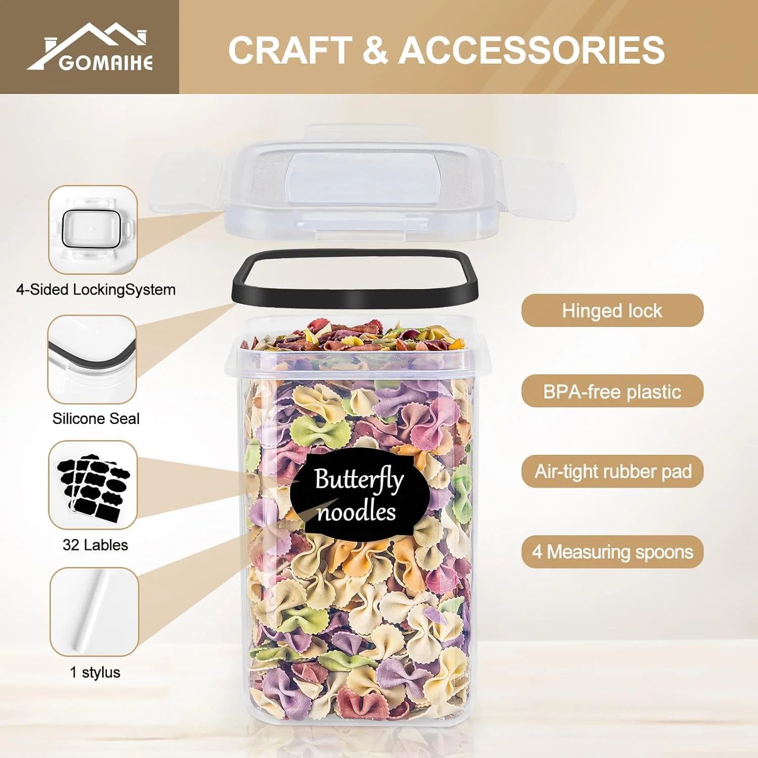 ظروف نگهداری مواد غذایی درب دار GoMaihe: 32 عدد ظروف پلاستیکی | سازمان دهنده و نگهداری آشپزخانه و انبار برای غلات، آرد، شکر، تنقلات | شامل برچسب و ماژیک ظروف نگهداری مواد غذایی درب دار GoMaihe: 32 عدد ظروف پلاستیکی | سازمان دهنده و نگهداری آشپزخانه و انبار برای غلات، آرد، شکر، تنقلات | شامل برچسب و ماژیک