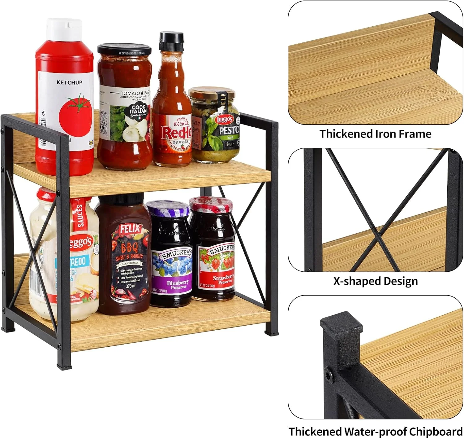 ارگانایزر قفسه رومیزی Giikin، ارگانایزر قفسه ادویه آشپزخانه 2 طبقه برای روی میز، قفسه چوبی قهوه برای خانه (بامبو)، بامبو و مشکی، 30x15x26 سانتی متر ارگانایزر قفسه رومیزی Giikin، ارگانایزر قفسه ادویه آشپزخانه 2 طبقه برای روی میز، قفسه چوبی قهوه برای خانه (بامبو)، بامبو و مشکی، 30x15x26 سانتی متر