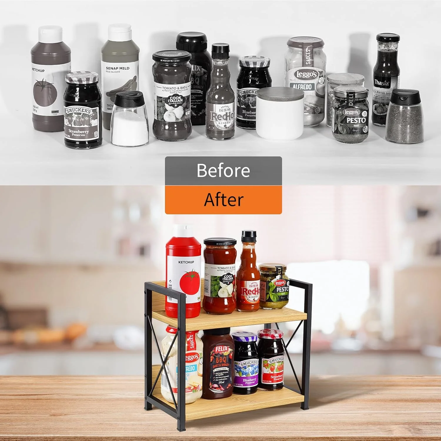 ارگانایزر قفسه رومیزی Giikin، ارگانایزر قفسه ادویه آشپزخانه 2 طبقه برای روی میز، قفسه چوبی قهوه برای خانه (بامبو)، بامبو و مشکی، 30x15x26 سانتی متر ارگانایزر قفسه رومیزی Giikin، ارگانایزر قفسه ادویه آشپزخانه 2 طبقه برای روی میز، قفسه چوبی قهوه برای خانه (بامبو)، بامبو و مشکی، 30x15x26 سانتی متر