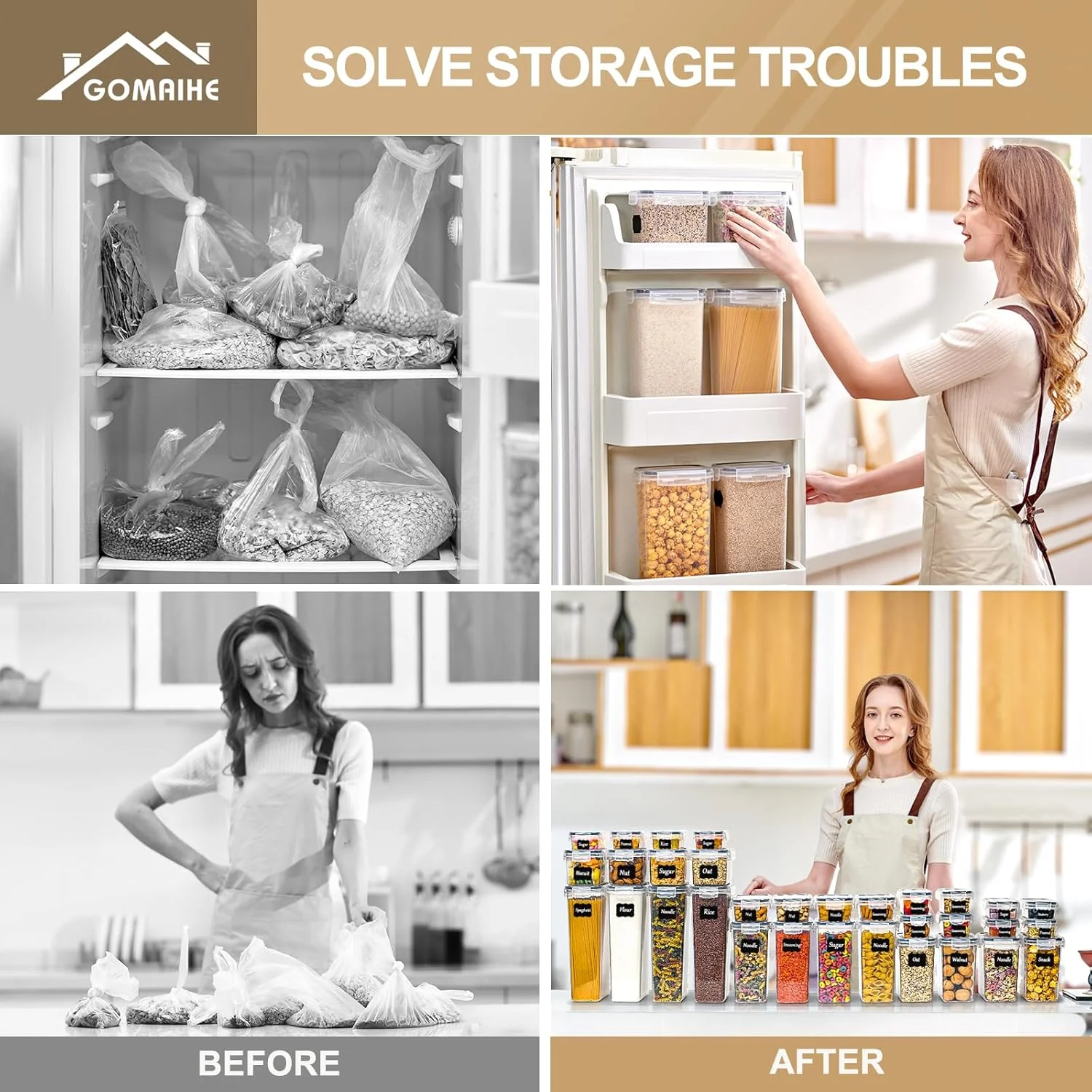 ظروف نگهداری مواد غذایی درب دار GoMaihe: 32 عدد ظروف پلاستیکی | سازمان دهنده و نگهداری آشپزخانه و انبار برای غلات، آرد، شکر، تنقلات | شامل برچسب و ماژیک ظروف نگهداری مواد غذایی درب دار GoMaihe: 32 عدد ظروف پلاستیکی | سازمان دهنده و نگهداری آشپزخانه و انبار برای غلات، آرد، شکر، تنقلات | شامل برچسب و ماژیک