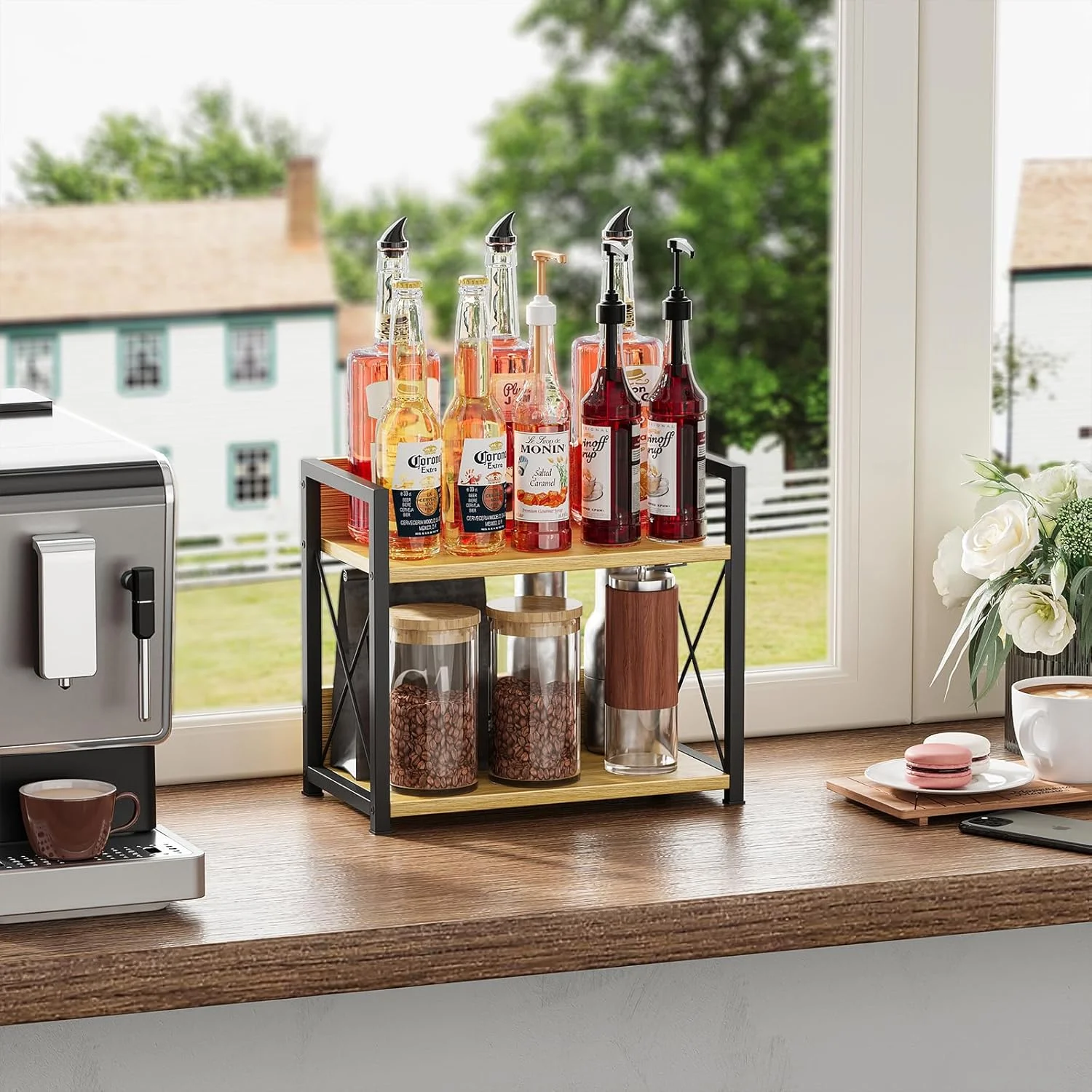 ارگانایزر قفسه رومیزی Giikin، ارگانایزر قفسه ادویه آشپزخانه 2 طبقه برای روی میز، قفسه چوبی قهوه برای خانه (بامبو)، بامبو و مشکی، 30x15x26 سانتی متر ارگانایزر قفسه رومیزی Giikin، ارگانایزر قفسه ادویه آشپزخانه 2 طبقه برای روی میز، قفسه چوبی قهوه برای خانه (بامبو)، بامبو و مشکی، 30x15x26 سانتی متر