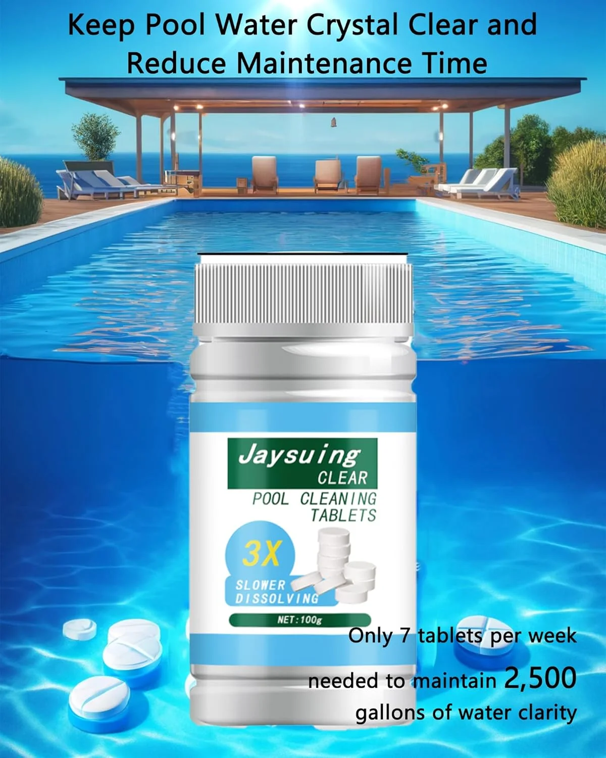 کیت پخش کننده کلر برای تمیز کردن استخر، شامل قرص های تصفیه کننده 200 گرمی، طراحی محافظت در برابر اشعه ماوراء بنفش، مناسب برای انواع استخرها