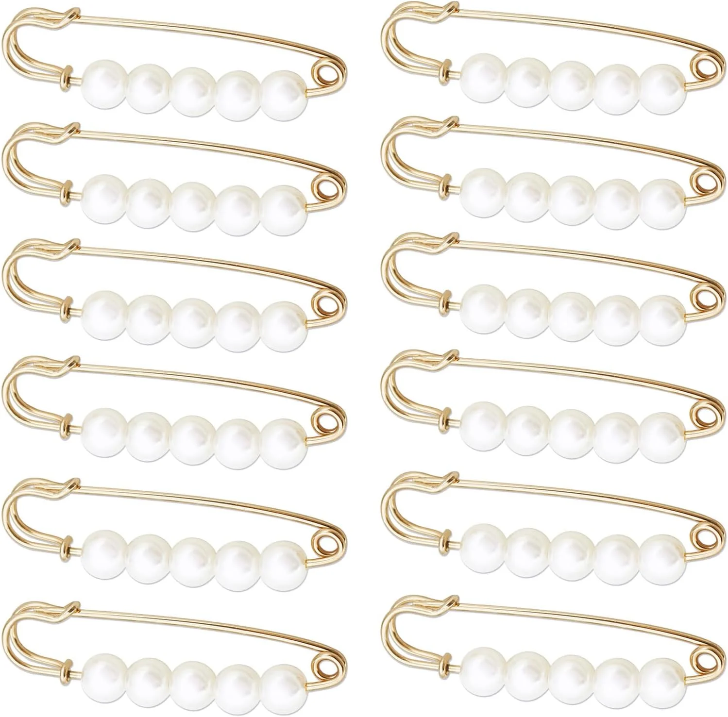 12 Pcs Safety Pins for Clothes, Faux Pearl Brooch Pins, Brooch Pins for Women Fashion, Charms for Socks, Decorative Sweater Shawl Clip, Small Dress Pins, Hijab Pins, Waist Pants Safety Pins, White