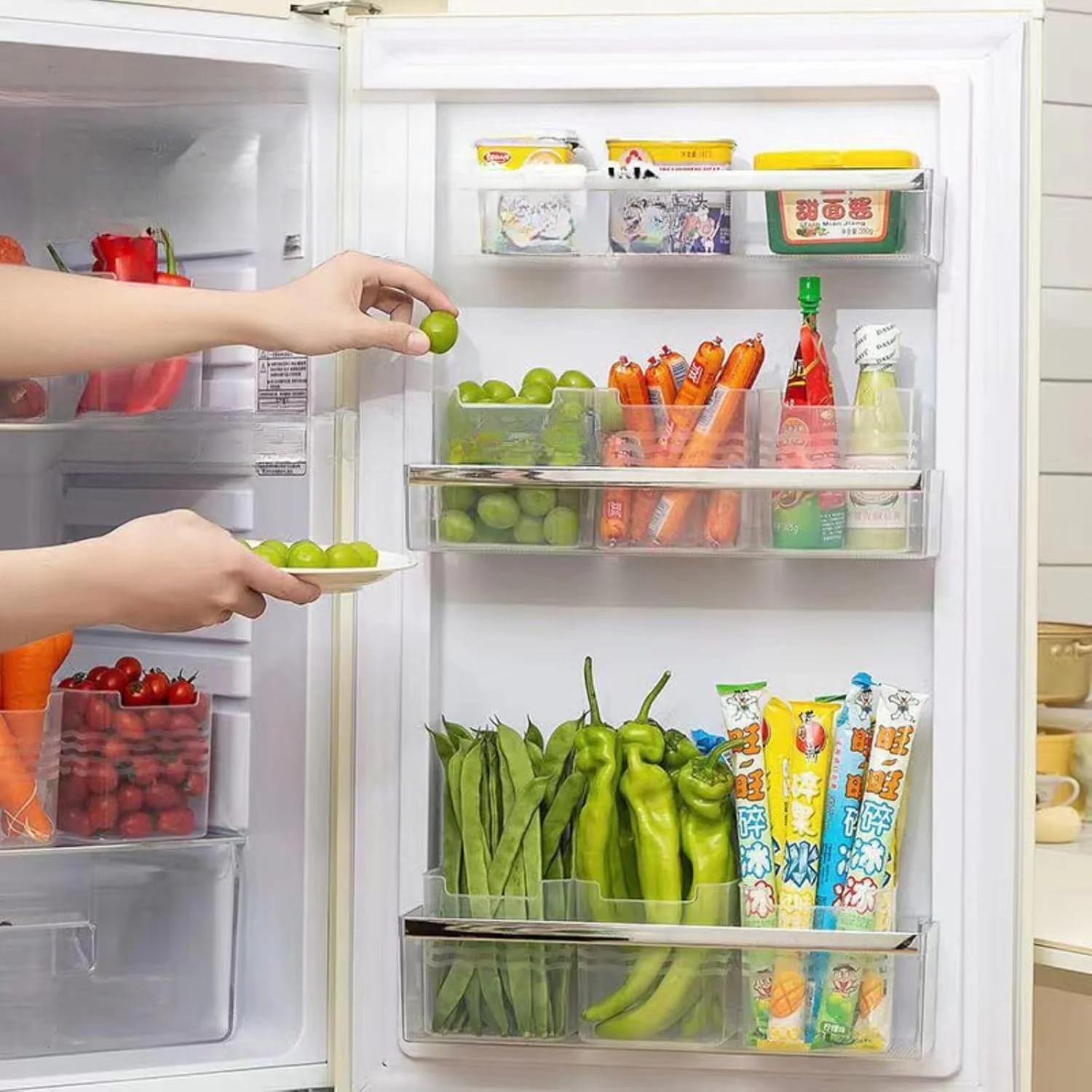 مجموعه 3 عددی ظروف پلاستیکی متوسط یخچال و فریزر Gardezi برای نگهداری مواد غذایی، نگهدارنده نوشیدنی و سازمان دهنده انبار - ضروری برای فضای درب یخچال و کابینت آشپزخانه (ظرف شفاف یخچال)