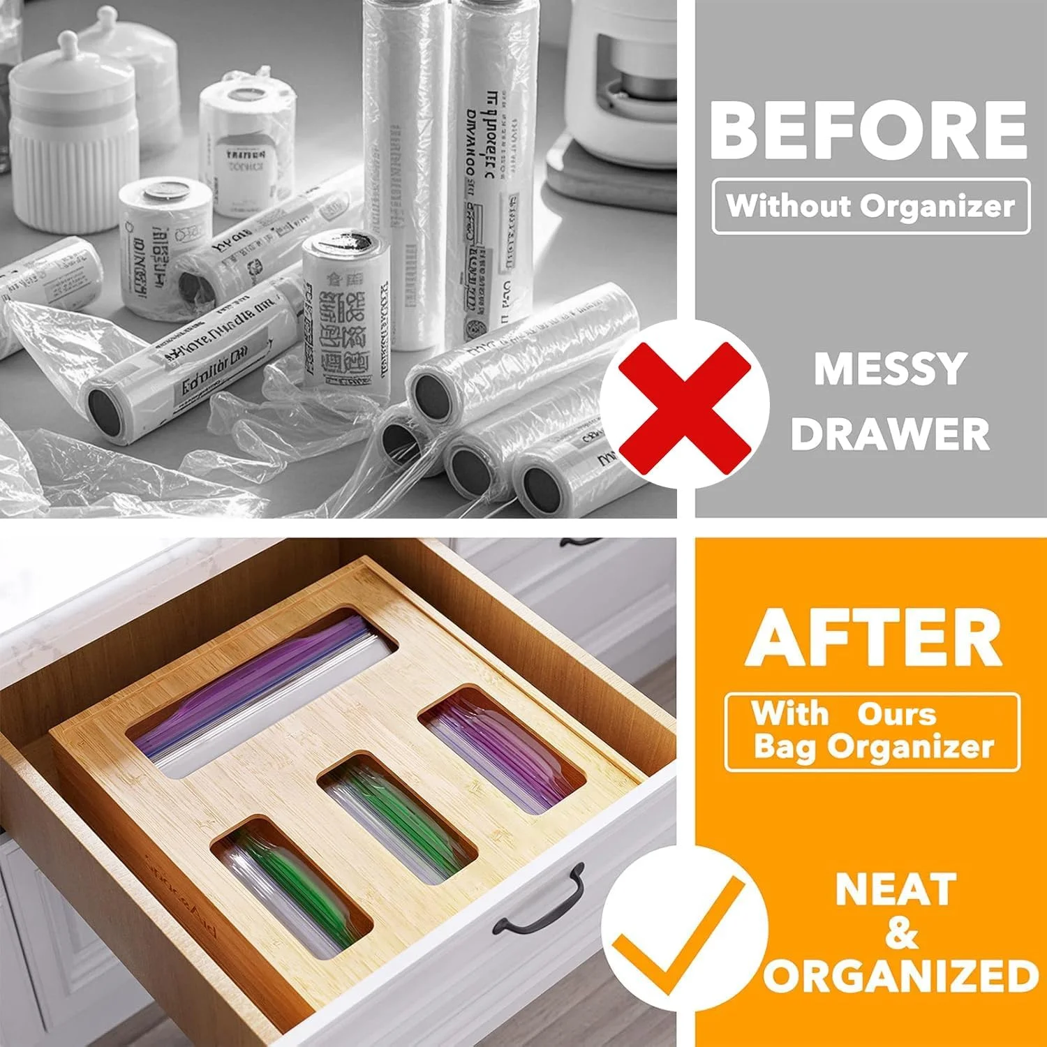 ارگانایزر کیسه های فریزر Funito برای کشوی آشپزخانه، ارگانایزر بامبو، سازگار با انواع سایز کیسه های زیپ کیپ بزرگ، متوسط، ساندویچ و اسنک (1 جعبه 4 اسلات) ارگانایزر کیسه های فریزر Funito برای کشوی آشپزخانه، ارگانایزر بامبو، سازگار با انواع سایز کیسه های زیپ کیپ بزرگ، متوسط، ساندویچ و اسنک (1 جعبه 4 اسلات)