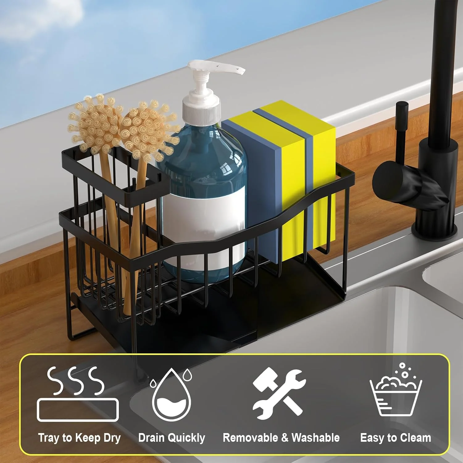 جا اسکاچی سینک ظرفشویی Fssvcd Maifan با جای برس و سینی تخلیه خودکار استیل ضد زنگ، سازمان دهنده سینک ظرفشویی ضد زنگ برای اسکاچ، لوازم جانبی نگهداری مایع ظرفشویی جا اسکاچی سینک ظرفشویی Fssvcd Maifan با جای برس و سینی تخلیه خودکار استیل ضد زنگ، سازمان دهنده سینک ظرفشویی ضد زنگ برای اسکاچ، لوازم جانبی نگهداری مایع ظرفشویی