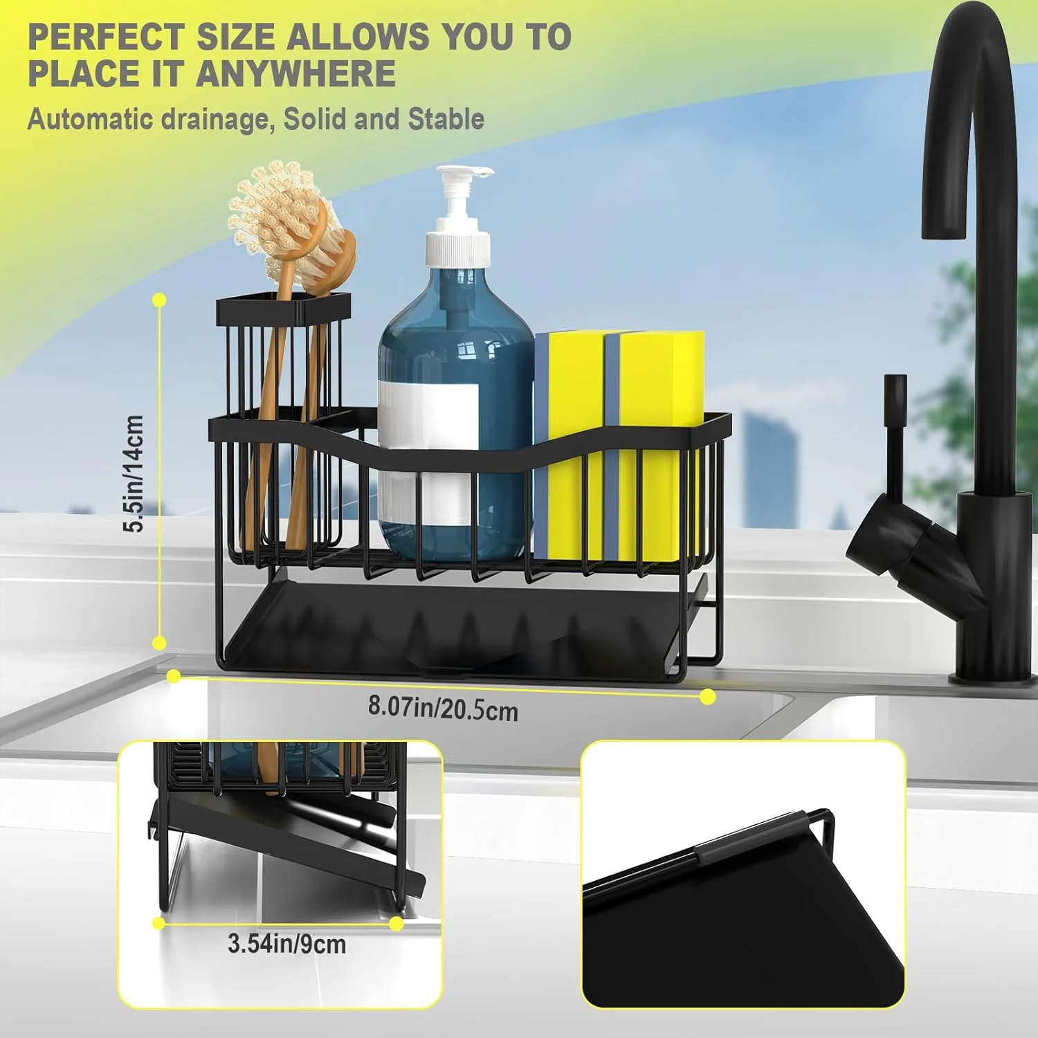 جا اسکاچی سینک ظرفشویی Fssvcd Maifan با جای برس و سینی تخلیه خودکار استیل ضد زنگ، سازمان دهنده سینک ظرفشویی ضد زنگ برای اسکاچ، لوازم جانبی نگهداری مایع ظرفشویی جا اسکاچی سینک ظرفشویی Fssvcd Maifan با جای برس و سینی تخلیه خودکار استیل ضد زنگ، سازمان دهنده سینک ظرفشویی ضد زنگ برای اسکاچ، لوازم جانبی نگهداری مایع ظرفشویی