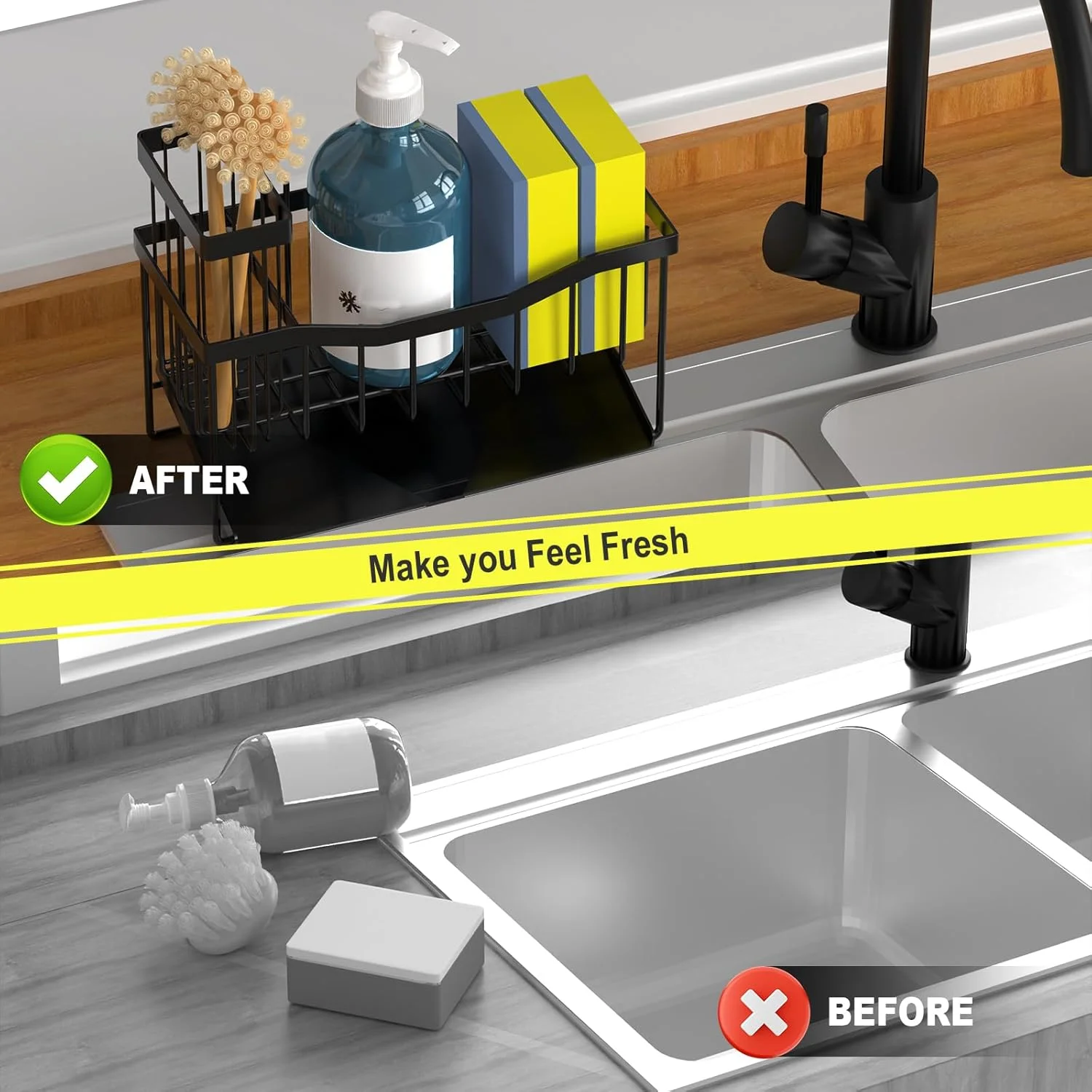 جا اسکاچی سینک ظرفشویی Fssvcd Maifan با جای برس و سینی تخلیه خودکار استیل ضد زنگ، سازمان دهنده سینک ظرفشویی ضد زنگ برای اسکاچ، لوازم جانبی نگهداری مایع ظرفشویی جا اسکاچی سینک ظرفشویی Fssvcd Maifan با جای برس و سینی تخلیه خودکار استیل ضد زنگ، سازمان دهنده سینک ظرفشویی ضد زنگ برای اسکاچ، لوازم جانبی نگهداری مایع ظرفشویی