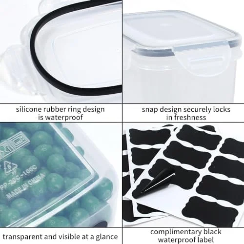 ست 12 عددی ظروف نگهداری مواد غذایی درب دار، ظروف پلاستیکی شفاف برای سازماندهی و نگهداری مواد غذایی در آشپزخانه، مناسب برای نگهداری غلات، آرد، شکر، پاستا و مواد غذایی خشک به همراه برچسب و قاشق های اندازه گیری ست 12 عددی ظروف نگهداری مواد غذایی درب دار، ظروف پلاستیکی شفاف برای سازماندهی و نگهداری مواد غذایی در آشپزخانه، مناسب برای نگهداری غلات، آرد، شکر، پاستا و مواد غذایی خشک به همراه برچسب و قاشق های اندازه گیری