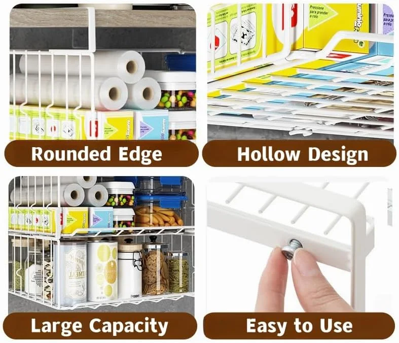 سبد سیمی زیر قفسه Fohome، بسته 2 عددی سبد ذخیره سازی فلزی زیر کابینت، قفسه های ذخیره سازی اضافی زیر قفسه، قفسه های سبد سیمی آویز برای آشپزخانه، انبار، قفسه کتاب، 12.6 اینچ (مشکی)