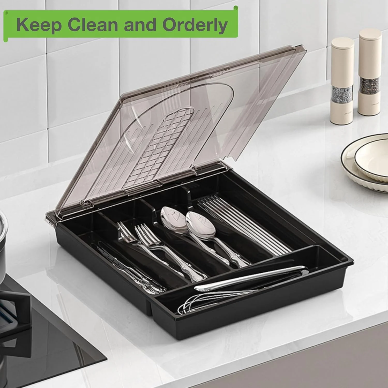 ارگانایزر کشو نقره ای FOINN، نظم دهنده کشو آشپزخانه قابل گسترش، نظم دهنده کارد و چنگال قابل تنظیم، نگهدارنده پلاستیکی برای قاشق، چنگال و چاقو ارگانایزر کشو نقره ای FOINN، نظم دهنده کشو آشپزخانه قابل گسترش، نظم دهنده کارد و چنگال قابل تنظیم، نگهدارنده پلاستیکی برای قاشق، چنگال و چاقو