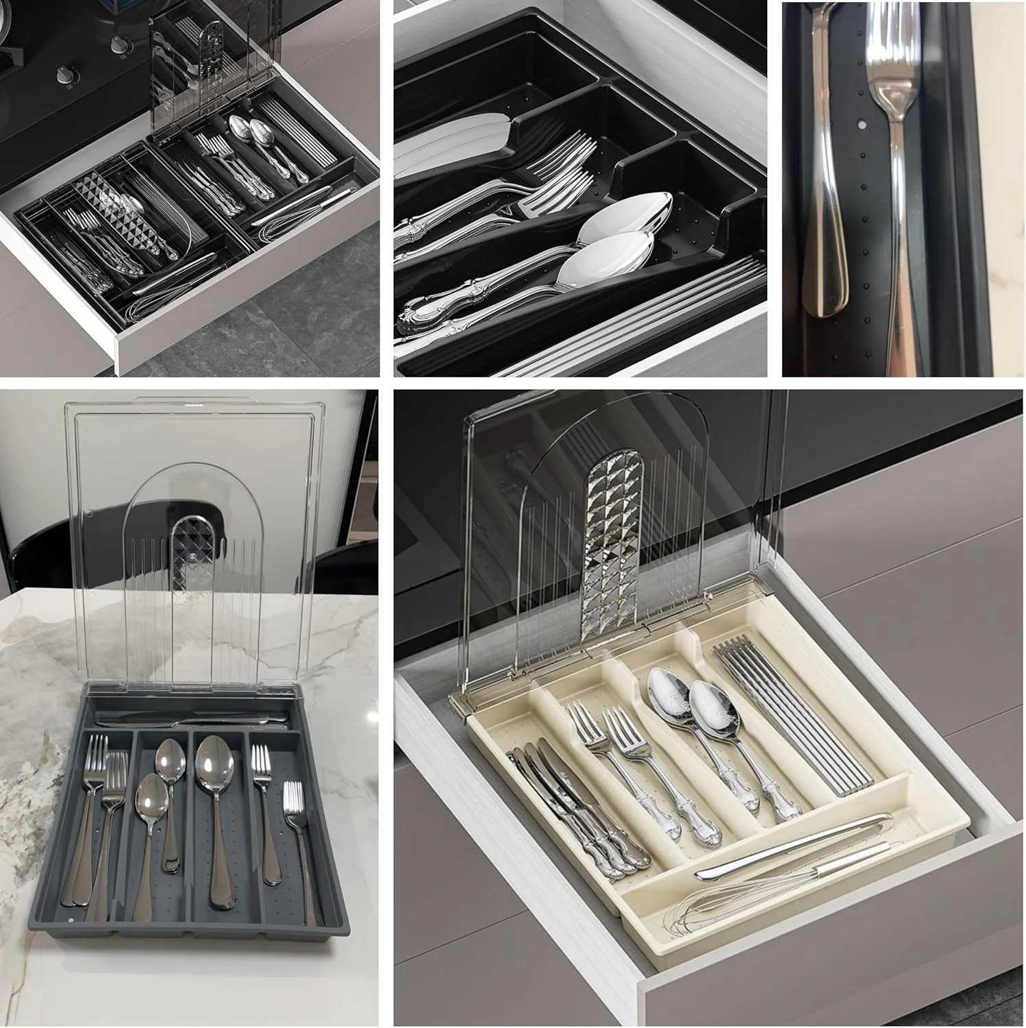 ارگانایزر کشو نقره ای FOINN، نظم دهنده کشو آشپزخانه قابل گسترش، نظم دهنده کارد و چنگال قابل تنظیم، نگهدارنده پلاستیکی برای قاشق، چنگال و چاقو ارگانایزر کشو نقره ای FOINN، نظم دهنده کشو آشپزخانه قابل گسترش، نظم دهنده کارد و چنگال قابل تنظیم، نگهدارنده پلاستیکی برای قاشق، چنگال و چاقو