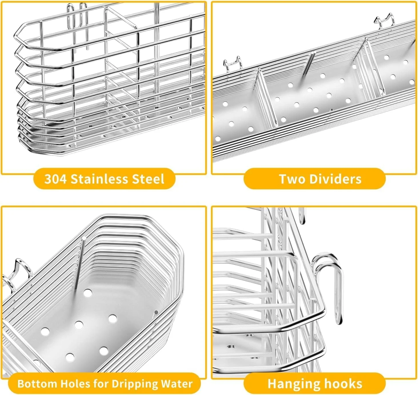 نگهدارنده لوازم آشپزخانه Fohome، لوازم جانبی قفسه خشک کن ظروف استیل ضد زنگ، سازمان دهنده لوازم آشپزخانه با 3 قسمت تقسیم شده برای آبچکان ظروف، سبد تخلیه چاقو و چنگال ضد زنگ برای روی میز آشپزخانه نگهدارنده لوازم آشپزخانه Fohome، لوازم جانبی قفسه خشک کن ظروف استیل ضد زنگ، سازمان دهنده لوازم آشپزخانه با 3 قسمت تقسیم شده برای آبچکان ظروف، سبد تخلیه چاقو و چنگال ضد زنگ برای روی میز آشپزخانه