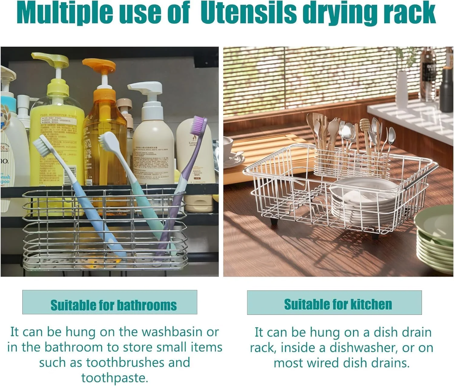 نگهدارنده لوازم آشپزخانه Fohome، لوازم جانبی قفسه خشک کن ظروف استیل ضد زنگ، سازمان دهنده لوازم آشپزخانه با 3 قسمت تقسیم شده برای آبچکان ظروف، سبد تخلیه چاقو و چنگال ضد زنگ برای روی میز آشپزخانه نگهدارنده لوازم آشپزخانه Fohome، لوازم جانبی قفسه خشک کن ظروف استیل ضد زنگ، سازمان دهنده لوازم آشپزخانه با 3 قسمت تقسیم شده برای آبچکان ظروف، سبد تخلیه چاقو و چنگال ضد زنگ برای روی میز آشپزخانه