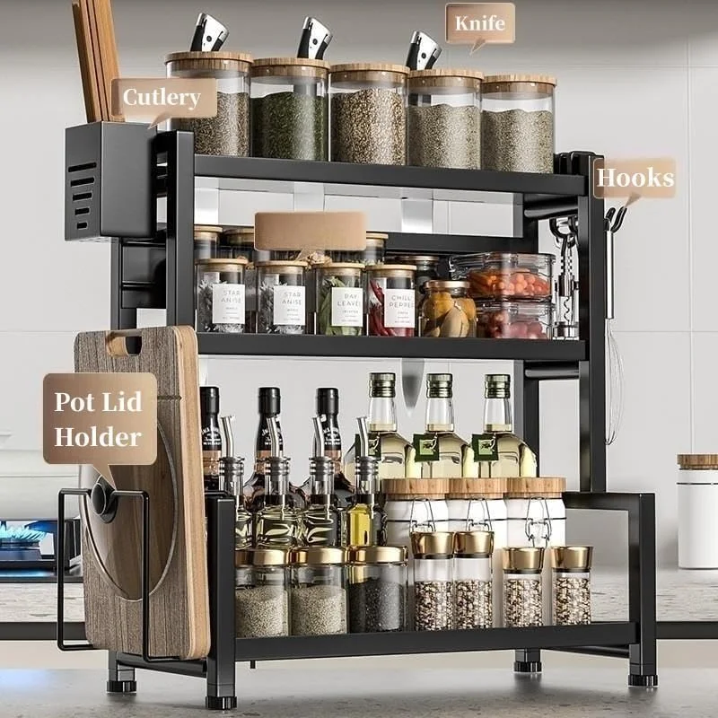 جا ادویه ای ایستاده فوهوم برای روی کابینت، سازمان دهنده 3 طبقه ادویه جات آشپزخانه، قفسه چاشنی با قلاب و محل نگهداری کارد و چنگال، سازمان دهنده چند منظوره روی کابینت آشپزخانه برای نگهداری ادویه، کاتر جا ادویه ای ایستاده فوهوم برای روی کابینت، سازمان دهنده 3 طبقه ادویه جات آشپزخانه، قفسه چاشنی با قلاب و محل نگهداری کارد و چنگال، سازمان دهنده چند منظوره روی کابینت آشپزخانه برای نگهداری ادویه، کاتر