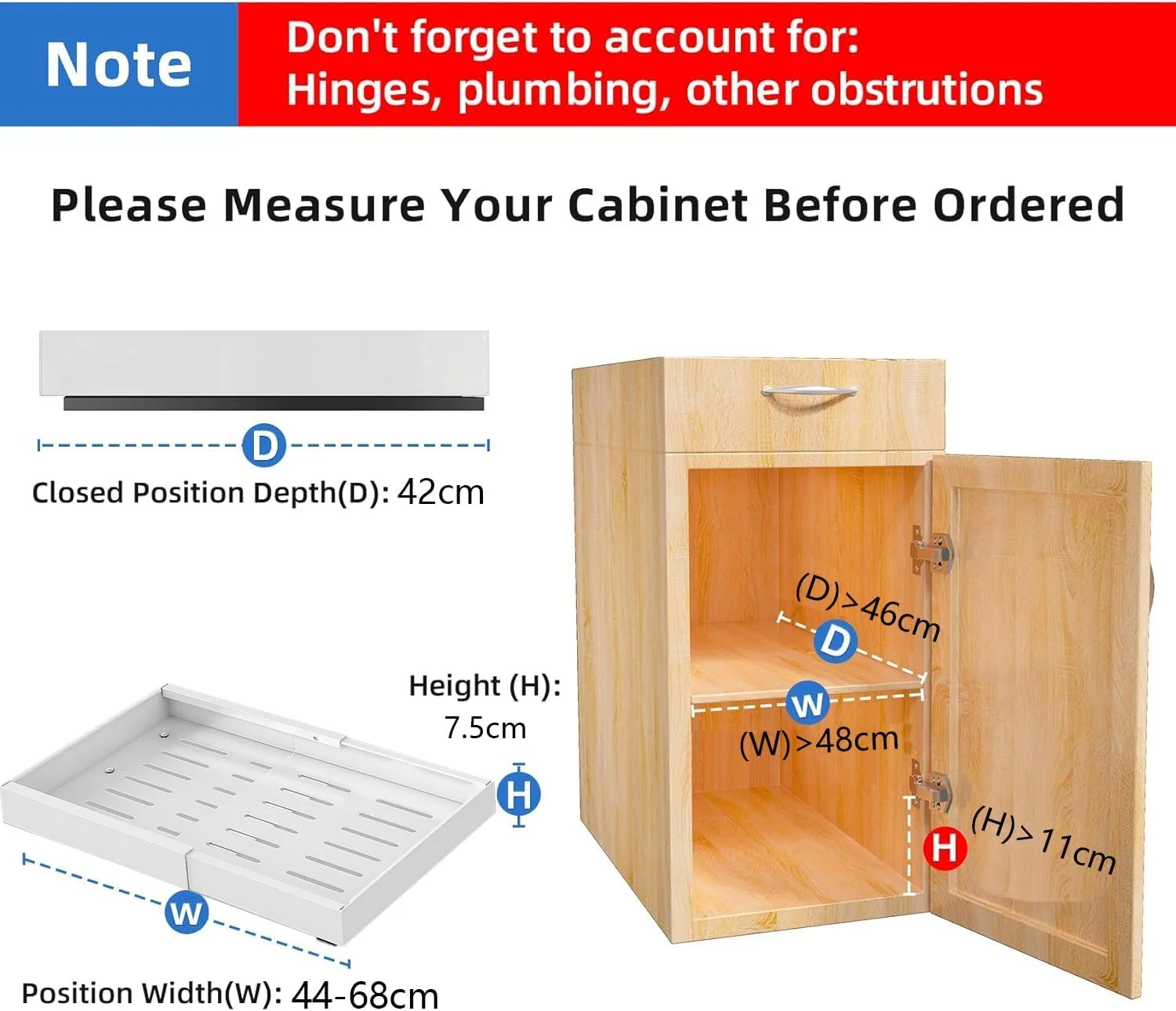 قفسه ارگانایزر کابینت کشویی قابل گسترش Exrp با فیلم چسبی، قفسه های کشویی انبار مواد غذایی سنگین برای آشپزخانه (1 عدد)