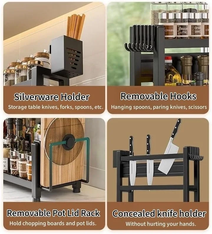 جا ادویه ای ایستاده فوهوم برای روی کابینت، سازمان دهنده 3 طبقه ادویه جات آشپزخانه، قفسه چاشنی با قلاب و محل نگهداری کارد و چنگال، سازمان دهنده چند منظوره روی کابینت آشپزخانه برای نگهداری ادویه، کاتر جا ادویه ای ایستاده فوهوم برای روی کابینت، سازمان دهنده 3 طبقه ادویه جات آشپزخانه، قفسه چاشنی با قلاب و محل نگهداری کارد و چنگال، سازمان دهنده چند منظوره روی کابینت آشپزخانه برای نگهداری ادویه، کاتر