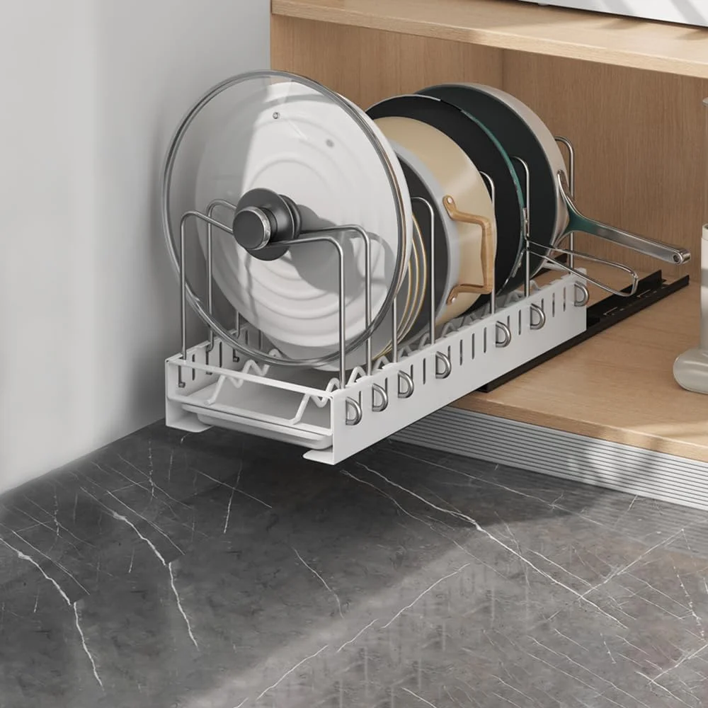 ارگانایزر قابلمه و تابه Exrp برای زیر کابینت، ارگانایزر تابه کشویی داخل کابینت برای سازماندهی و نگهداری کابینت آشپزخانه با جداکننده های قابل تنظیم و جداکننده دسته دار ارگانایزر قابلمه و تابه Exrp برای زیر کابینت، ارگانایزر تابه کشویی داخل کابینت برای سازماندهی و نگهداری کابینت آشپزخانه با جداکننده های قابل تنظیم و جداکننده دسته دار