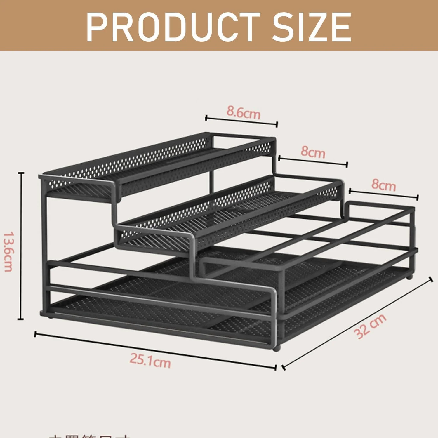 جا ادویه ای 3 طبقه Fohome برای کابینت، نگهدارنده فلزی ضد زنگ ادویه جات رومیزی، قفسه ادویه پله ای برای بطری های ادویه، شیشه ها، چاشنی ها (مشکی)