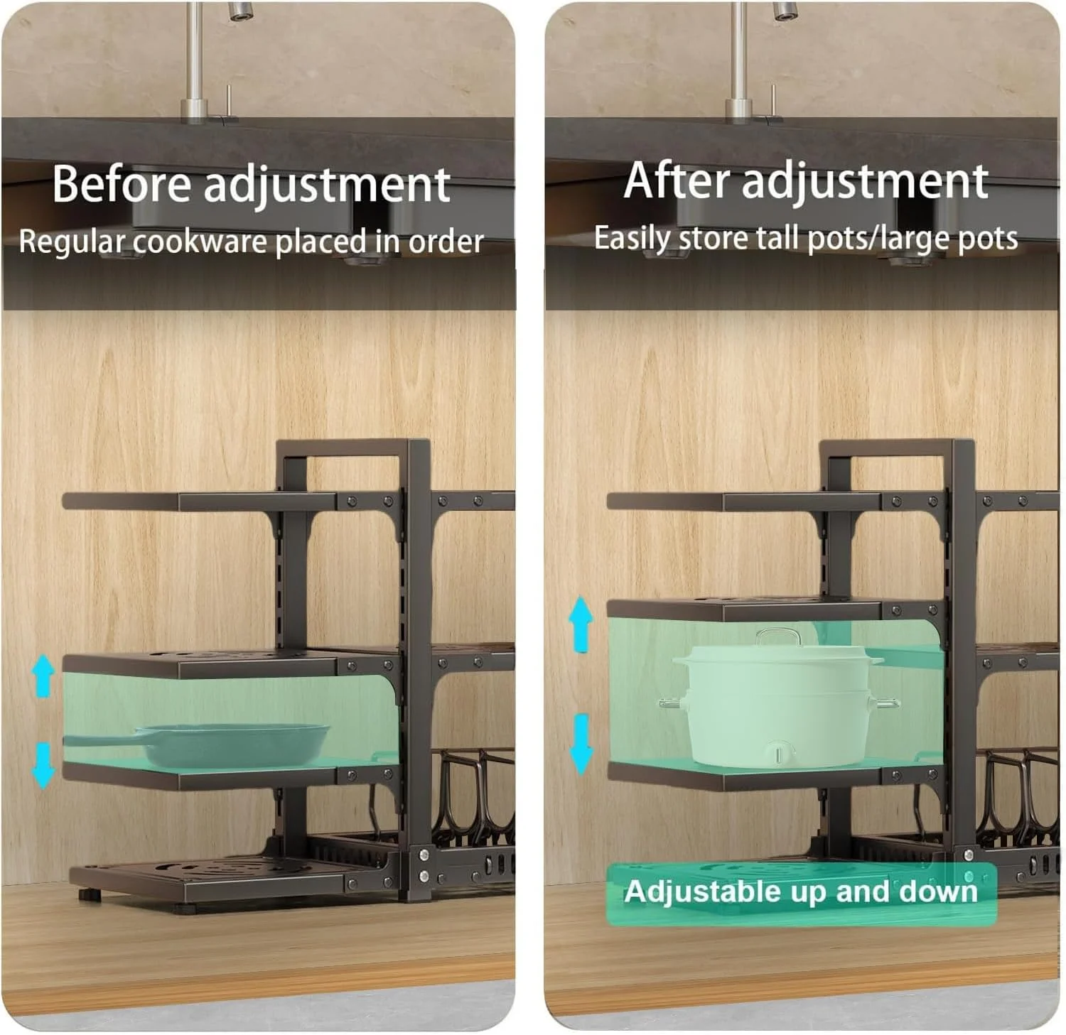 ارگانایزر قابلمه و تابه سنگین Exrp برای زیر کابینت، قفسه 7 طبقه قابل تنظیم برای سازماندهی و نگهداری قابلمه و تابه در کابینت آشپزخانه ارگانایزر قابلمه و تابه سنگین Exrp برای زیر کابینت، قفسه 7 طبقه قابل تنظیم برای سازماندهی و نگهداری قابلمه و تابه در کابینت آشپزخانه