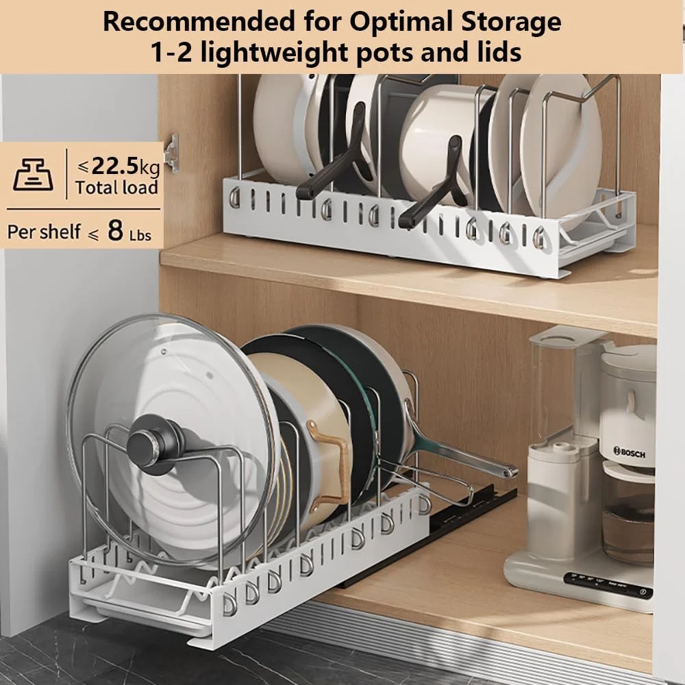 ارگانایزر قابلمه و تابه Exrp برای زیر کابینت، ارگانایزر تابه کشویی داخل کابینت برای سازماندهی و نگهداری کابینت آشپزخانه با جداکننده های قابل تنظیم و جداکننده دسته دار ارگانایزر قابلمه و تابه Exrp برای زیر کابینت، ارگانایزر تابه کشویی داخل کابینت برای سازماندهی و نگهداری کابینت آشپزخانه با جداکننده های قابل تنظیم و جداکننده دسته دار