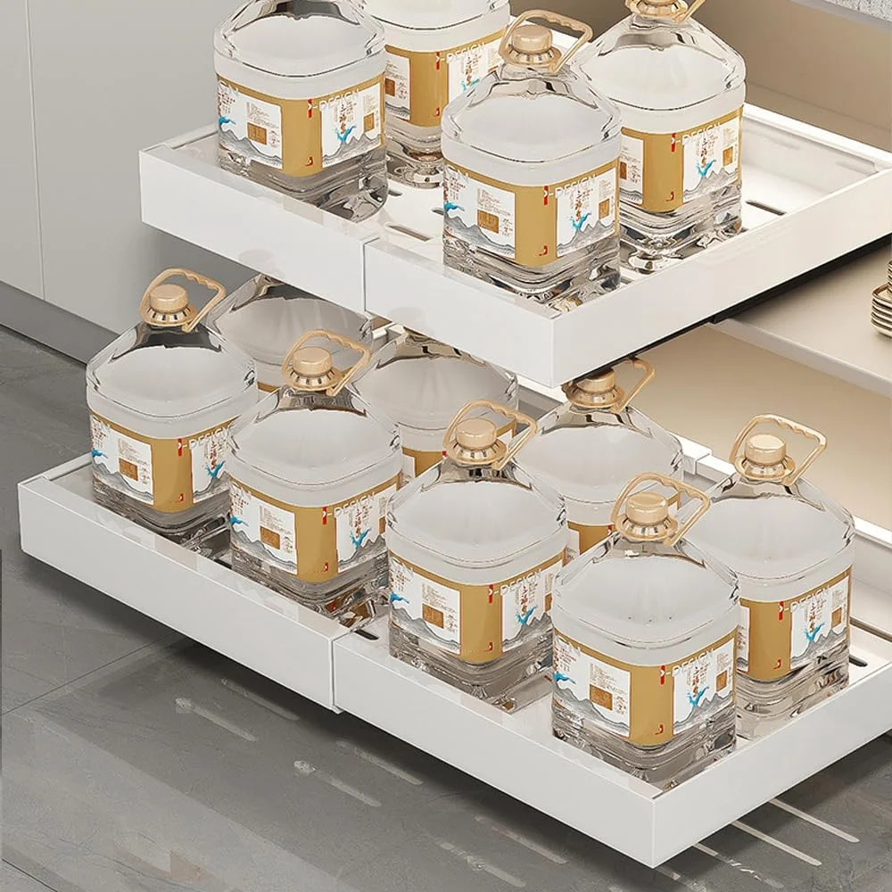 قفسه ارگانایزر کابینت کشویی قابل گسترش Exrp با فیلم چسبی، قفسه های کشویی انبار مواد غذایی سنگین برای آشپزخانه (1 عدد)