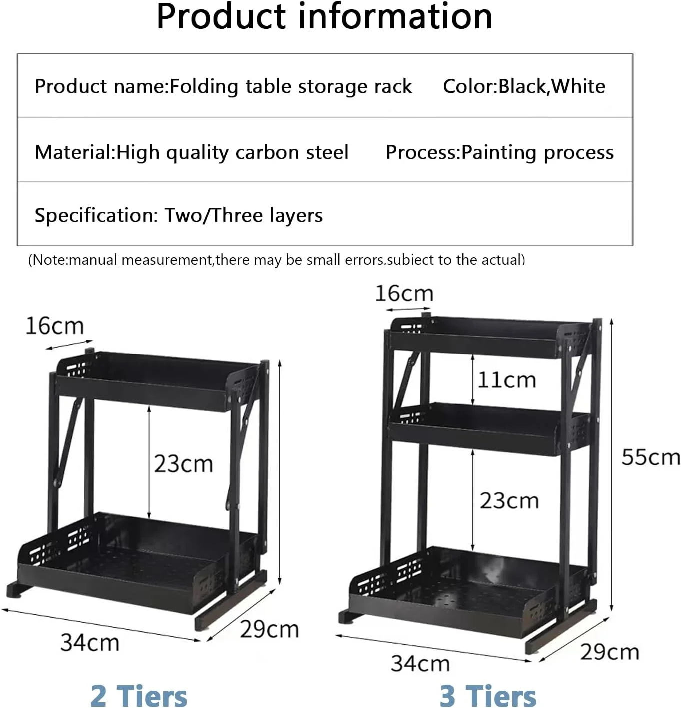 سازمان دهنده قفسه ادویه دو طبقه کشویی FALAHOM، نگهدارنده قوطی های ایستاده، سازمان دهنده قفسه چاشنی تاشو برای نگهداری آشپزخانه، روی کابینت و زیر سینک (مشکی، 2 طبقه)