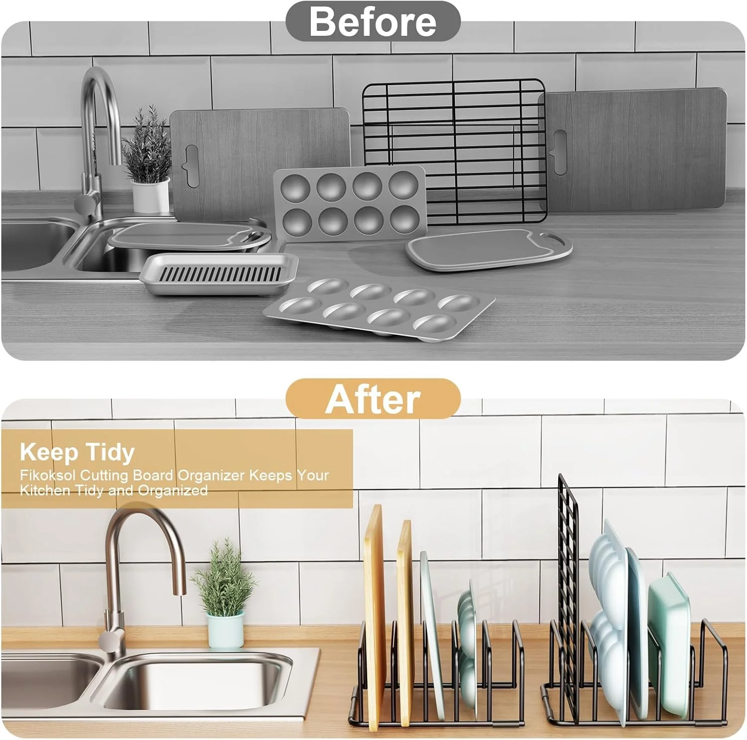 ارگانایزر تخته برش Fikoksol، [بسته 2 عددی] هولدر تخته برش، قفسه نگهداری سینی شیرینی پزی، ورقه های پخت، خنک کننده، استند نگهداری قفسه کوچک برای کابینت آشپزخانه، ارگانایزر ظروف پخت و پز رومیزی 7.08 x 5.51 x 3.15 اینچ