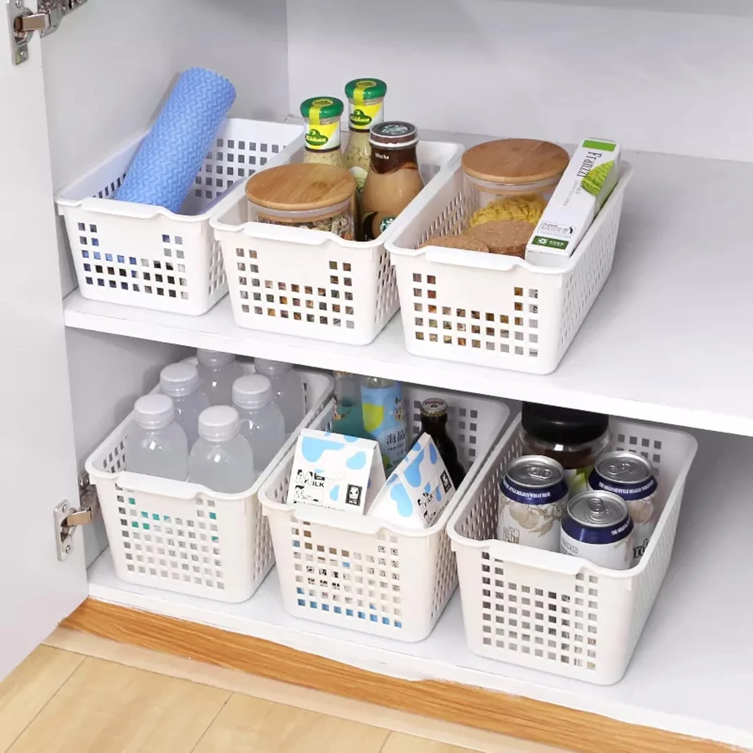 FCG Home - بسته 4 عددی - سبد سینی سفید، جعبه نظم دهنده کابینت و قفسه آشپزخانه (متوسط)