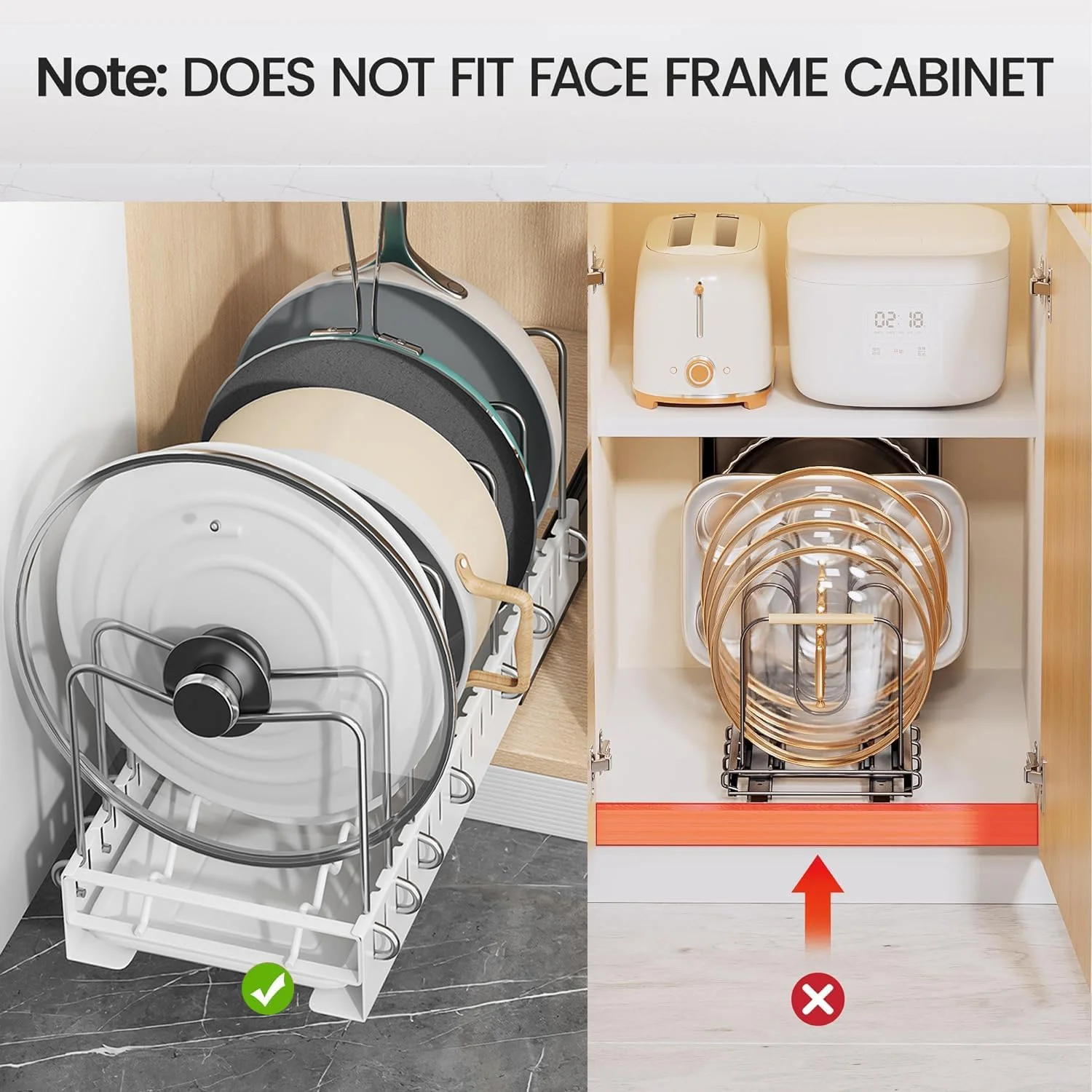 ارگانایزر قابلمه و تابه Exrp برای زیر کابینت، ارگانایزر تابه کشویی داخل کابینت برای سازماندهی و نگهداری کابینت آشپزخانه با جداکننده های قابل تنظیم و جداکننده دسته دار ارگانایزر قابلمه و تابه Exrp برای زیر کابینت، ارگانایزر تابه کشویی داخل کابینت برای سازماندهی و نگهداری کابینت آشپزخانه با جداکننده های قابل تنظیم و جداکننده دسته دار