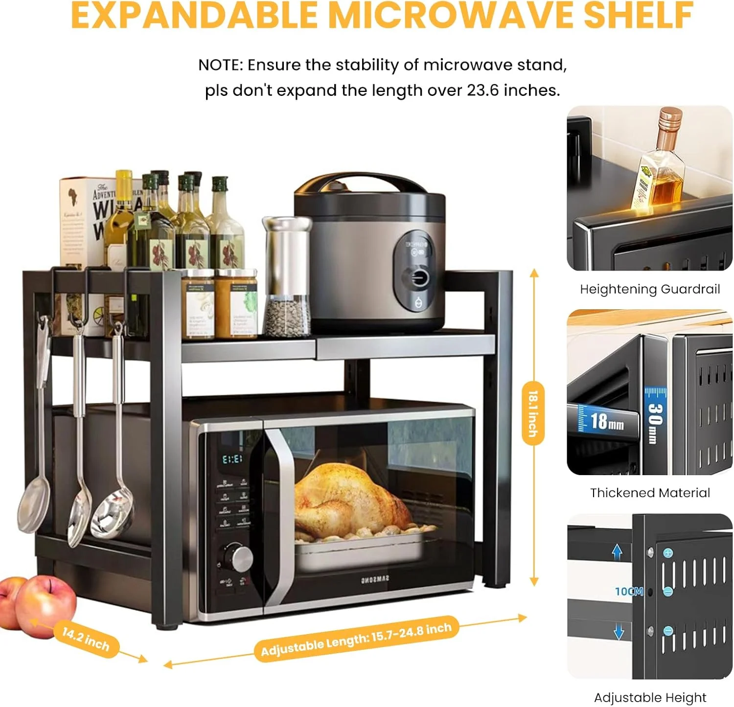 قفسه ذخیره سازی قابل گسترش، قفسه سازمان دهنده رومیزی آشپزخانه تاشو 2 طبقه، پایه مایکروویو با جای تخته برش برای سازماندهی رویه کابینت آشپزخانه، 6 قلاب (مشکی-A) قفسه ذخیره سازی قابل گسترش، قفسه سازمان دهنده رومیزی آشپزخانه تاشو 2 طبقه، پایه مایکروویو با جای تخته برش برای سازماندهی رویه کابینت آشپزخانه، 6 قلاب (مشکی-A)